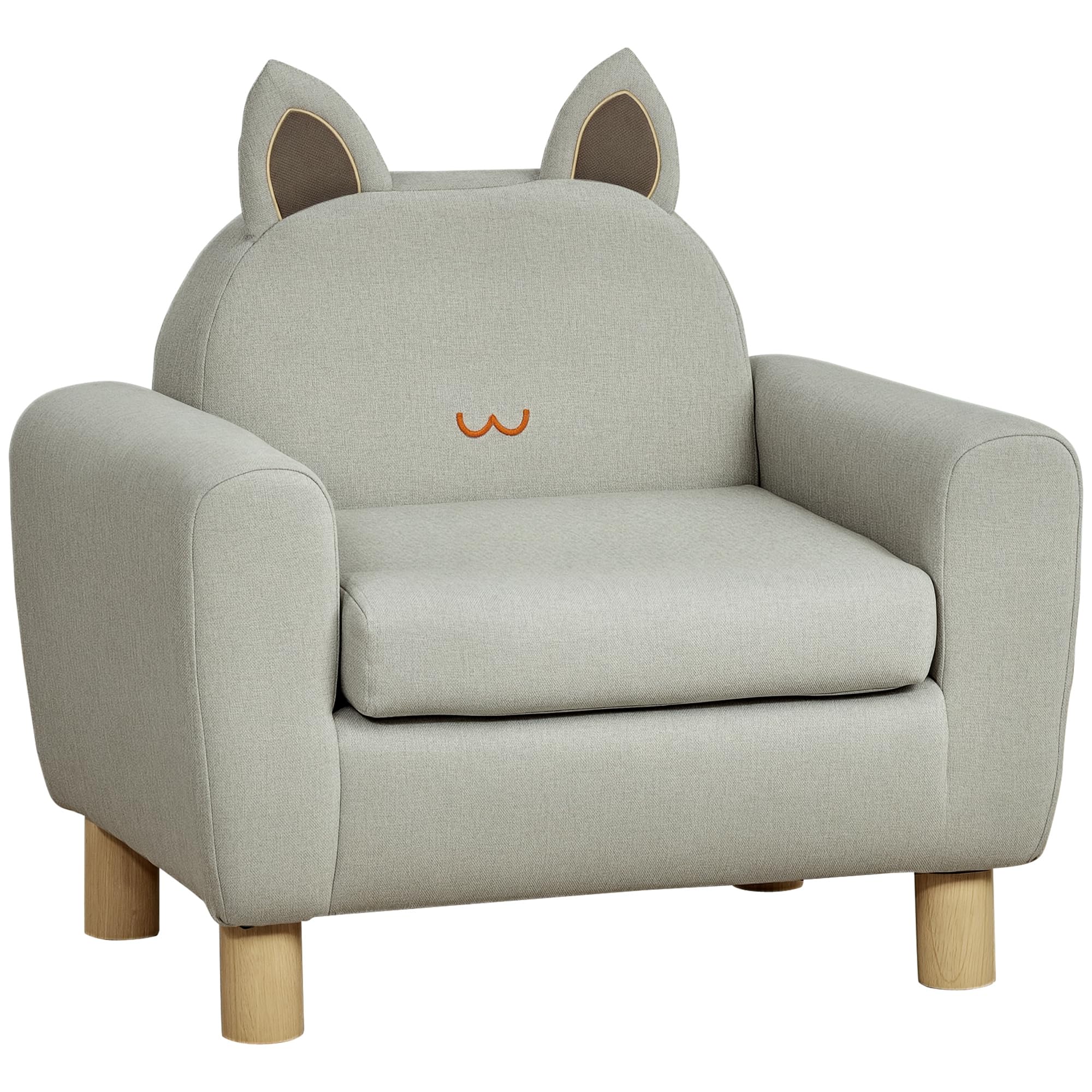 HOMCOM Sillón Infantil Mini Sofá para Niños de +​3 Años con Asiento Acolchado Reposabrazos Bolsillo de Almacenamiento y Estructura de Madera Carga 45 kg 61x42x53 cm Marrón