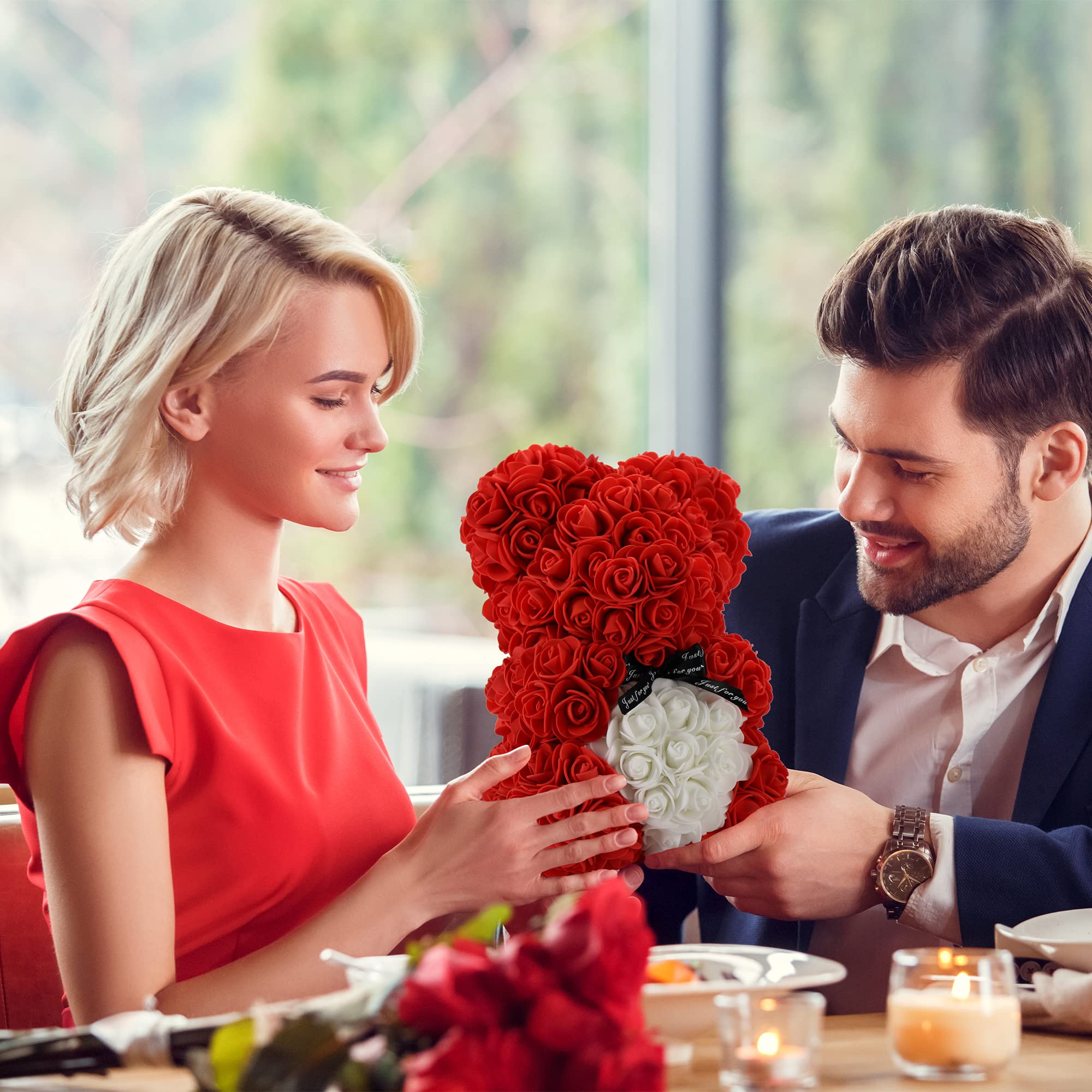 Regali per mamma, regalo di compleanno per donne, regalo di San Valentino, orsacchiotto rosa, in una confezione regalo, confezione regalo completamente assemblata, matrimonio e anniversario... (bianco
