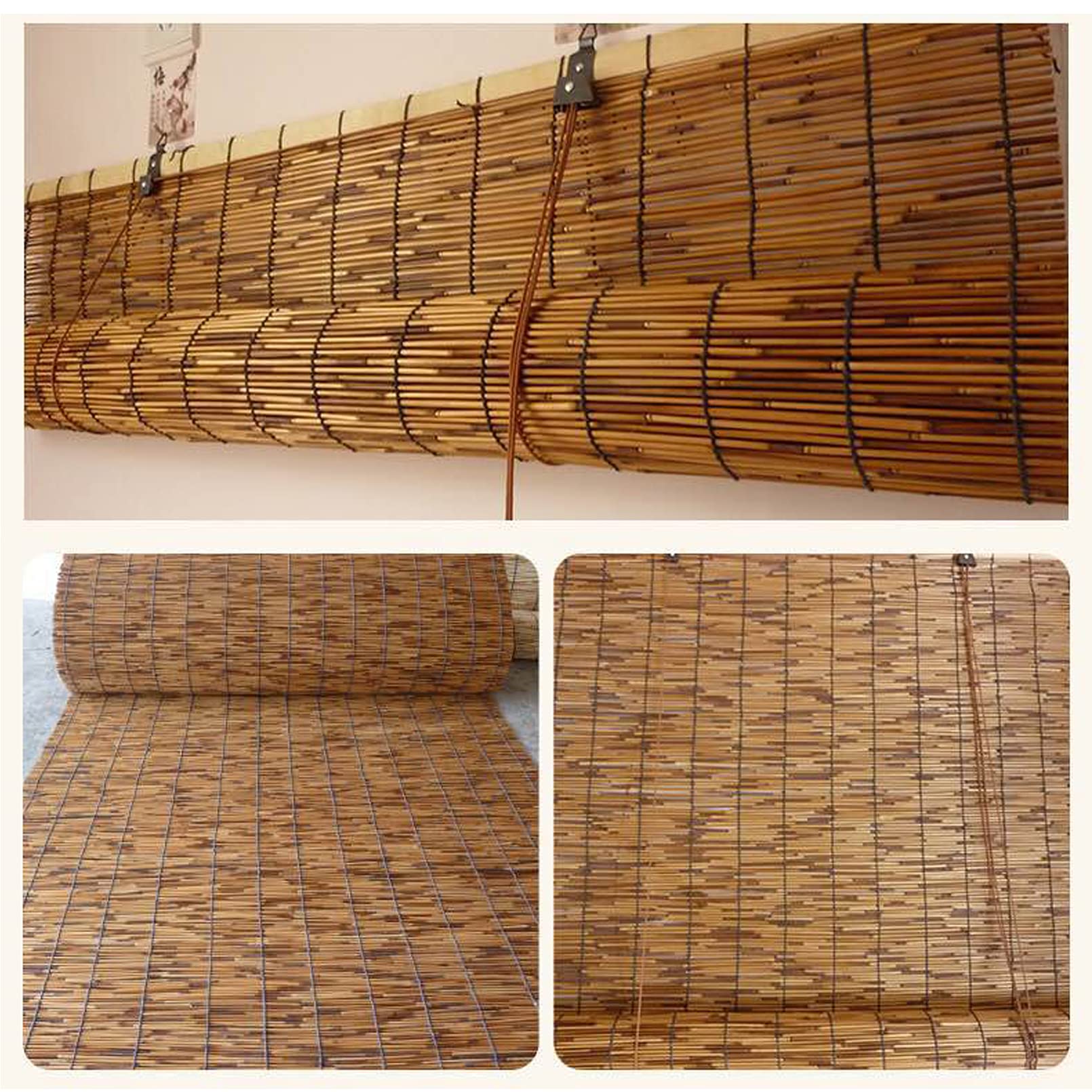 Tende a Rullo in Canna,Tenda a Lamella di Cannuccia Ombra,Cortina Oscuranti in bambù con Sollevatore,Tapparelle Avvolgibili Divisoria,per Esterno/Interno,Personalizzabile (140x200cm/55x79in)