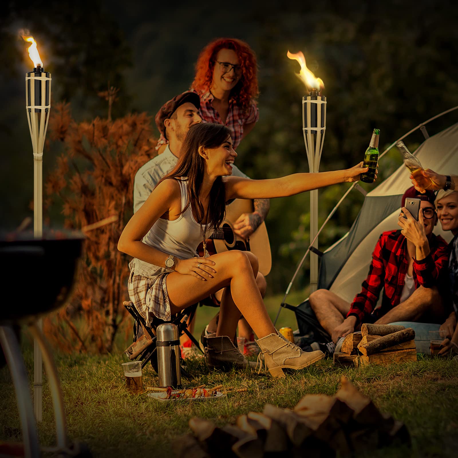 UISEBRT Lot de 36 Torches de Jardin en bambou pour extérieur - Torches à huile avec mèche, Lampe à huile décorative, Hauteur: 90 cm