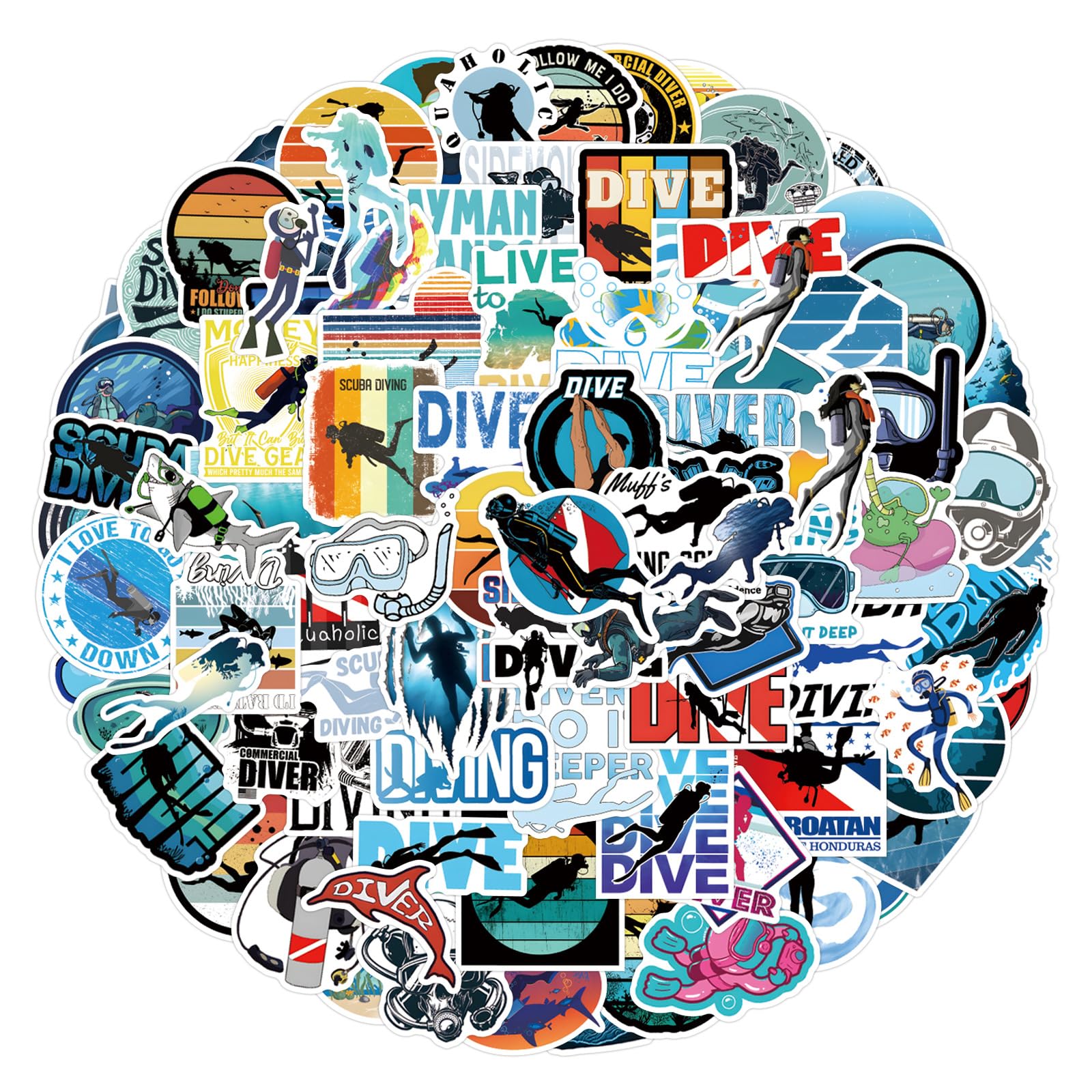 100Pcs Diving Stickers Laptop Car Scrapbook Phone Skateboard Suitcase Luggage Bike Dive Stickers Vinyl Waterproof Aesthetic Personalised Stickers for Teens Boys Girls Adults
