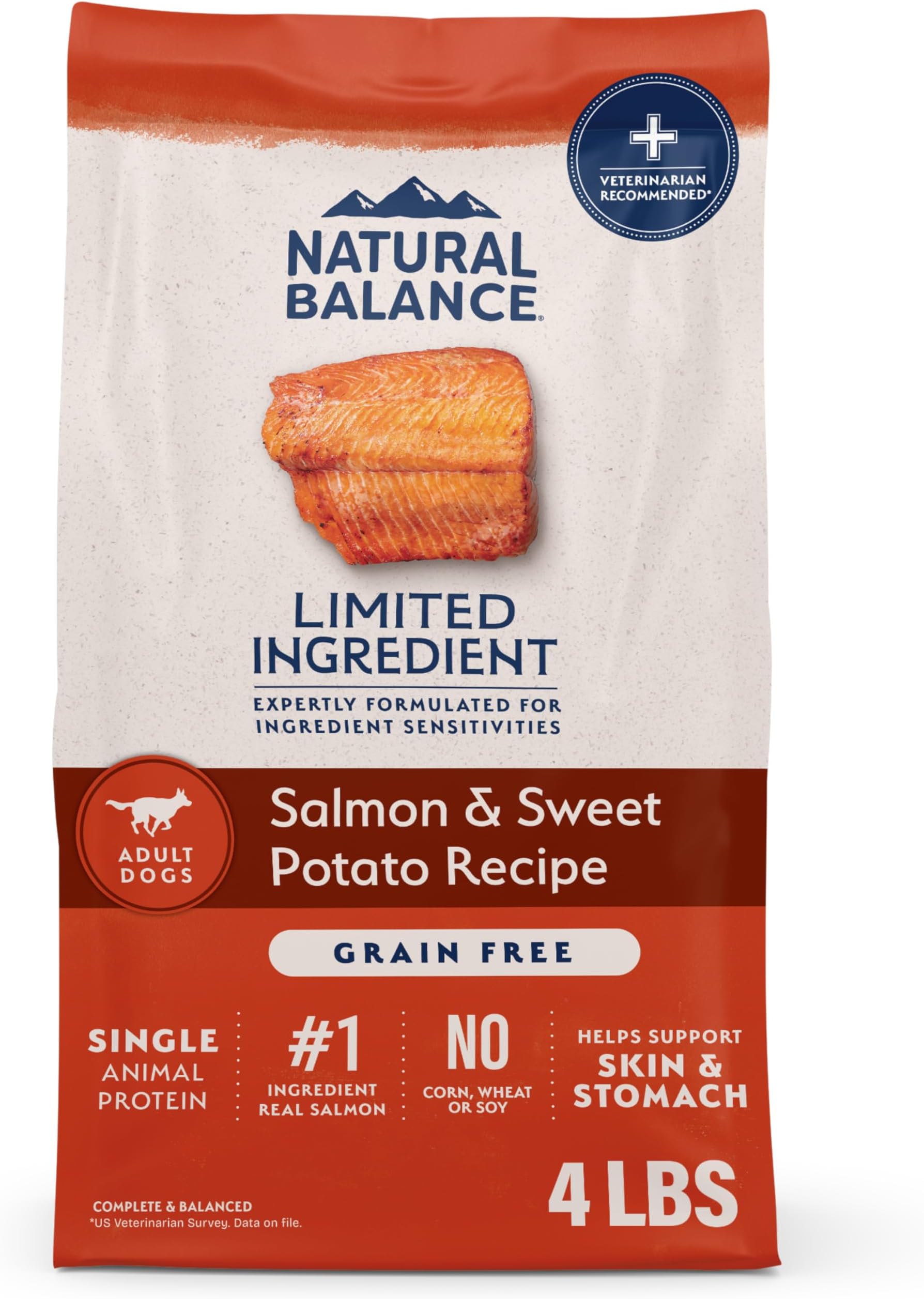 Natural Balance Limited Ingredient Grain Free Salmon & Sweet Potato Dry Dog Food, Sensitive Stomach, 4 lb (Pack of 1)