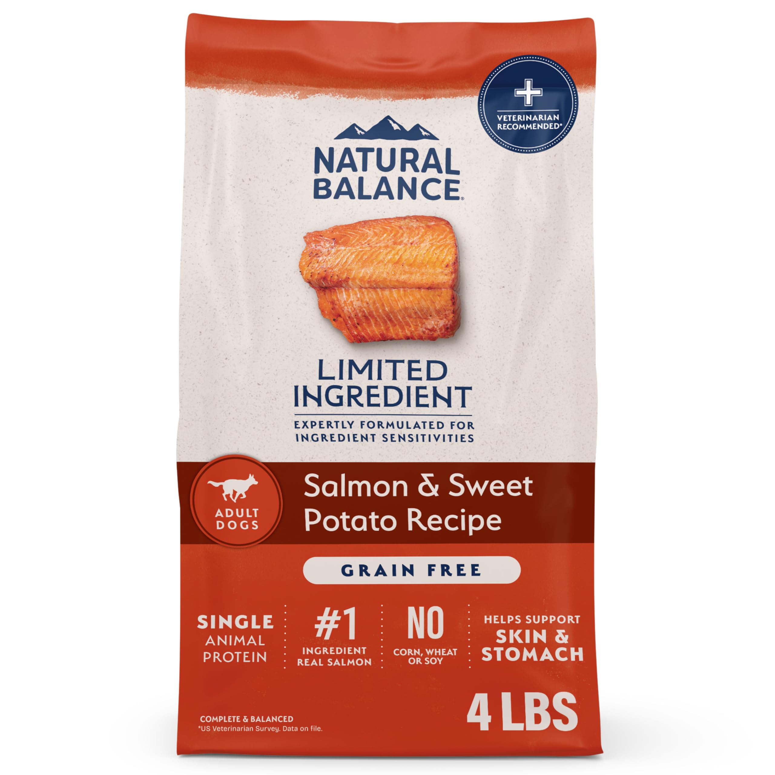 Natural Balance Limited Ingredient Grain Free Salmon & Sweet Potato Dry Dog Food, Sensitive Stomach, 4 lb (Pack of 1)