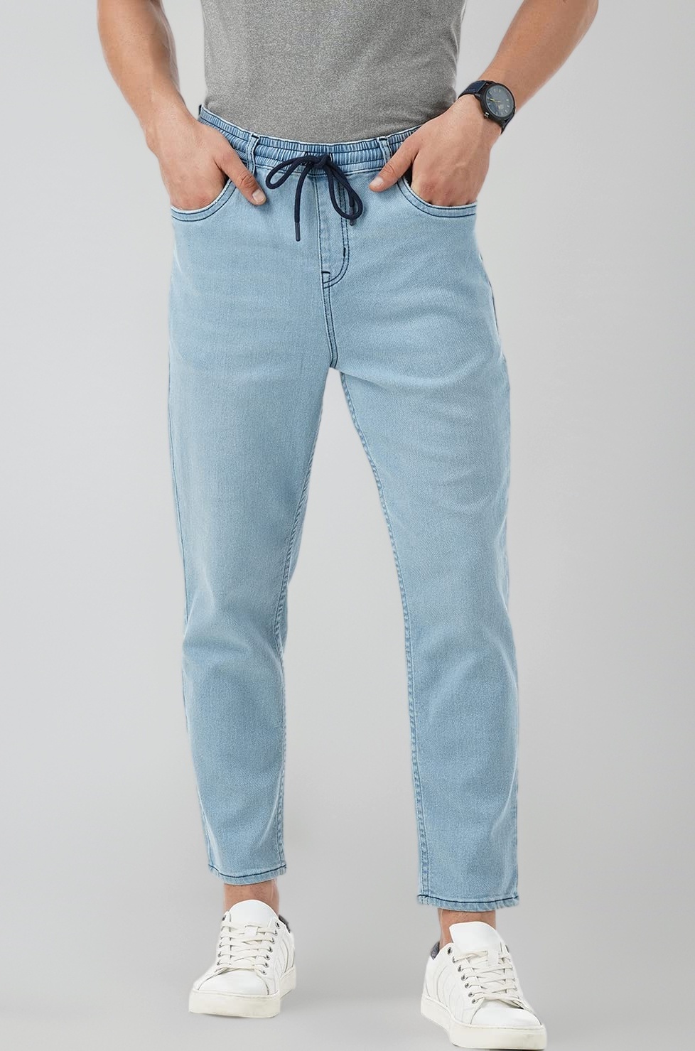 Men's Jogger Jeans - Mid-Rise | Cotton Blend | Stretchable Fabric| Elasticated Waistband | Classic 5 Pocket Styling | Jeans for Men