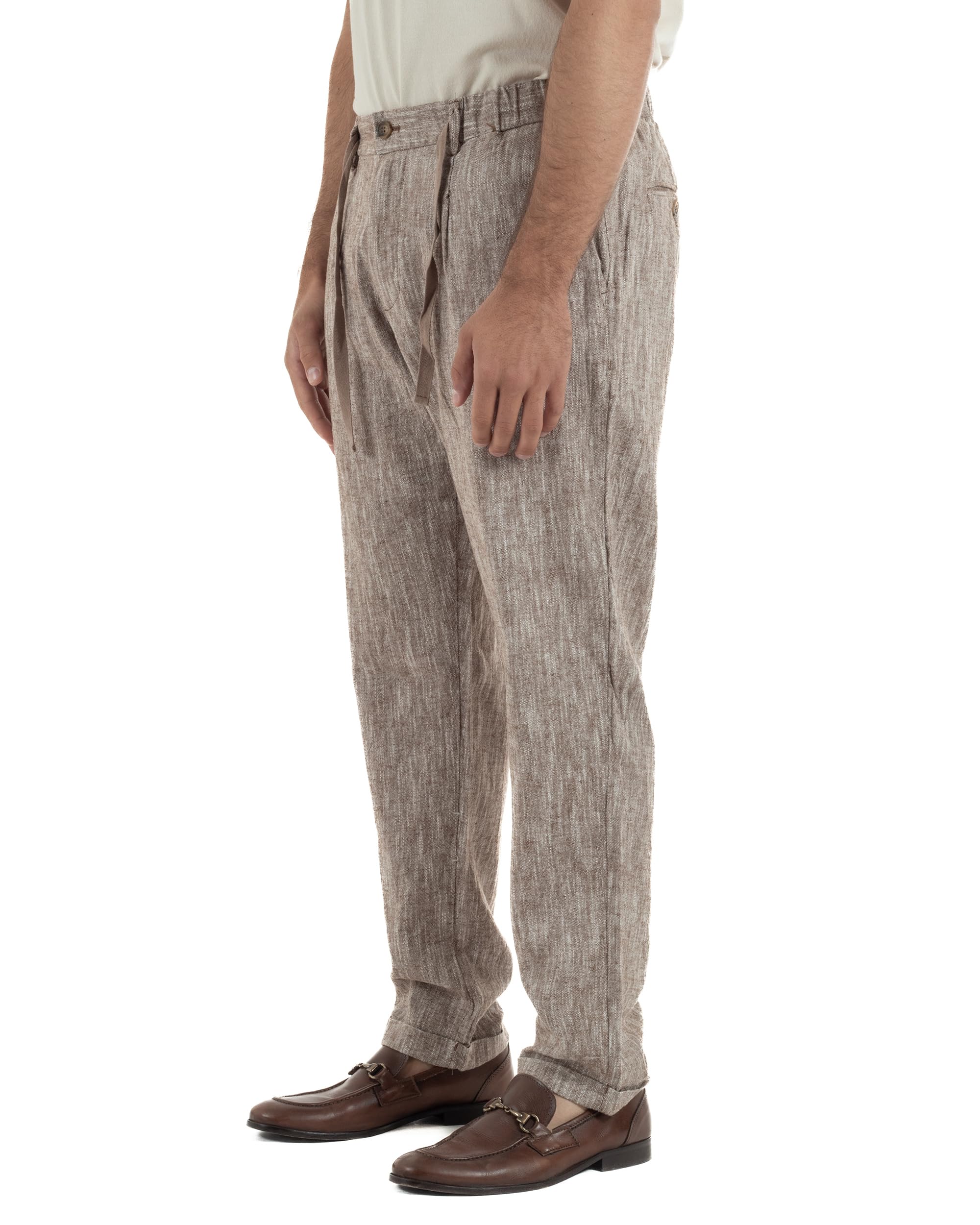 Pantaloni Pantalaccio Uomo Lino Sartoriale Elegante Estivo Coulisse Pinces Melangiato Vari Colori