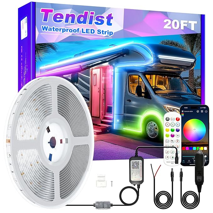 RV Awning LED Light Strip 20FT, 12V RGB Waterproof Underglow Led Light kit