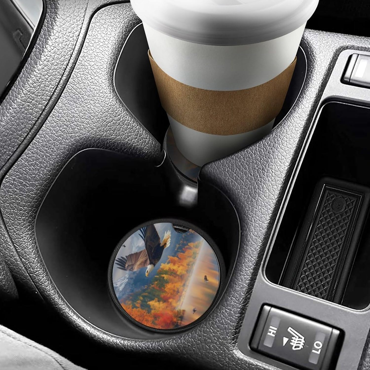 Flying Eagle1 Autumn Cute Car Coasters 2.56 Inch Absorbent Cup Holder for Drinks Auto Interior Accessories