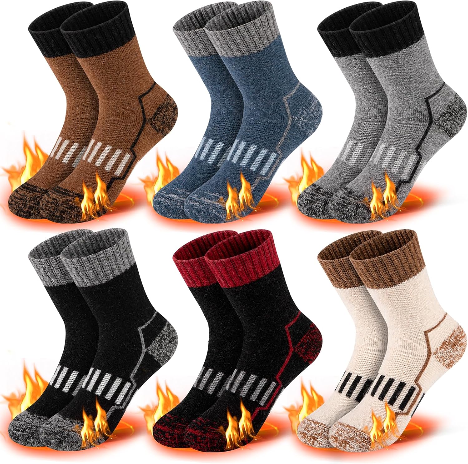 Comfoex Kids Wool Socks Warm Thick Thermal Cozy Soft Crew Socks for Boys 4-10 Years Old 6 Pairs Multicolor a 4-7 Years