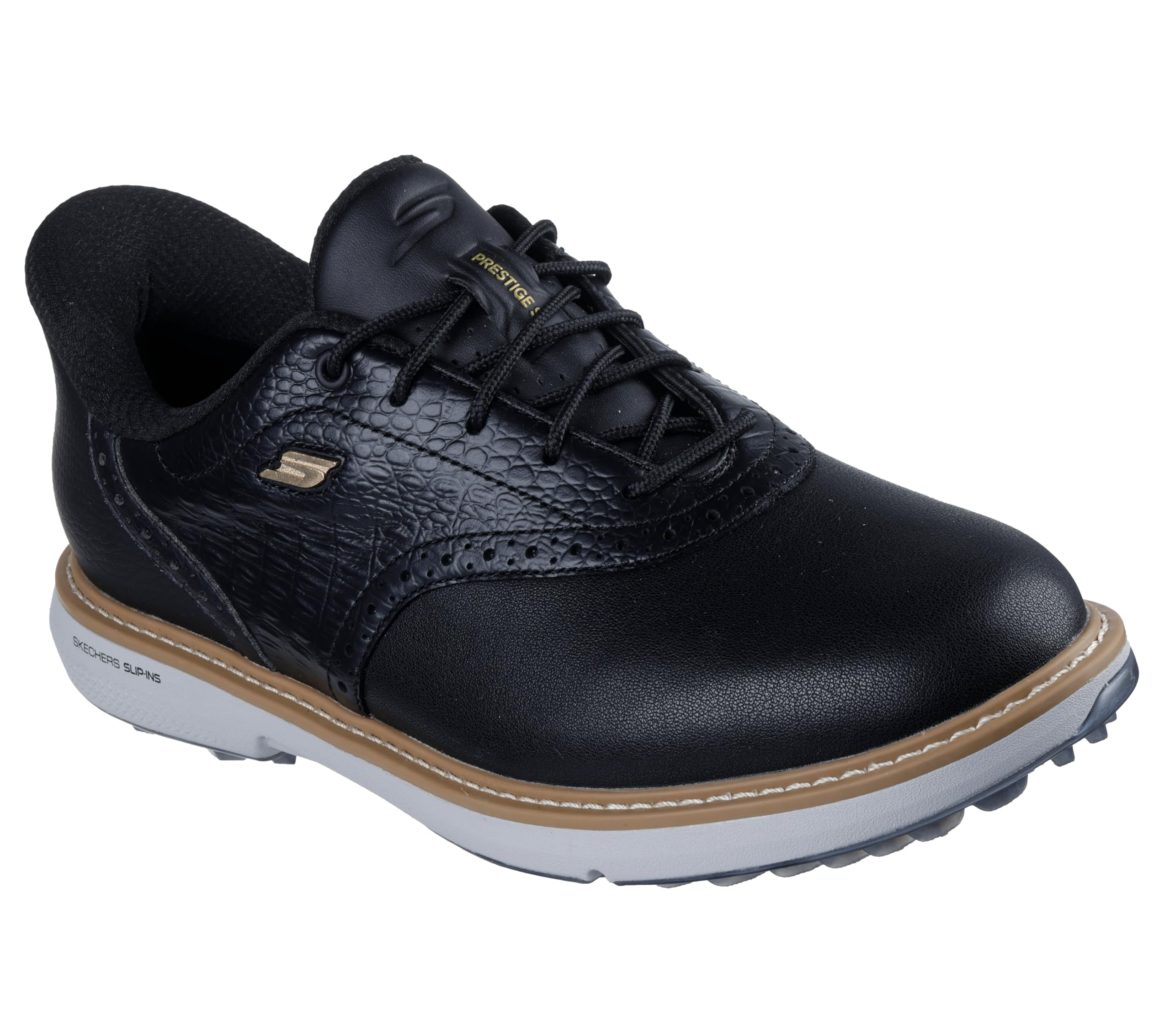 Skechers Golf Women's Prestige Spikeless Slip-in Arch Fit Golf Shoe Sneaker, Black/Gold, 6
