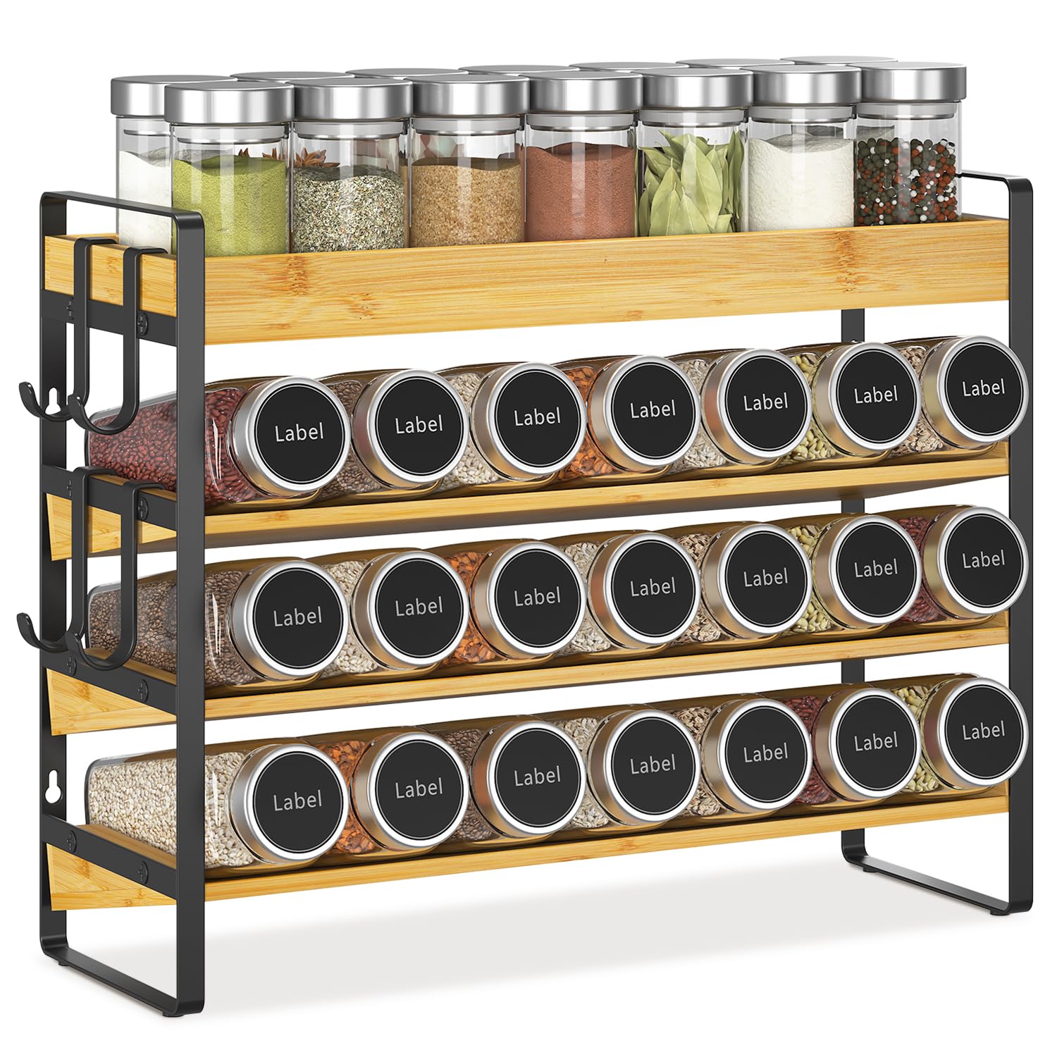 EsLuker.ly Gewürzregal Gewürz Holz Organizer Gewürzorganizer, 4-stufiges Bambus Spice Rack Organizer Gewürzregale Gewürzständer Gewürzhalter Gewurzregalsystem Stehend & Wand für Küchen Speisekammer