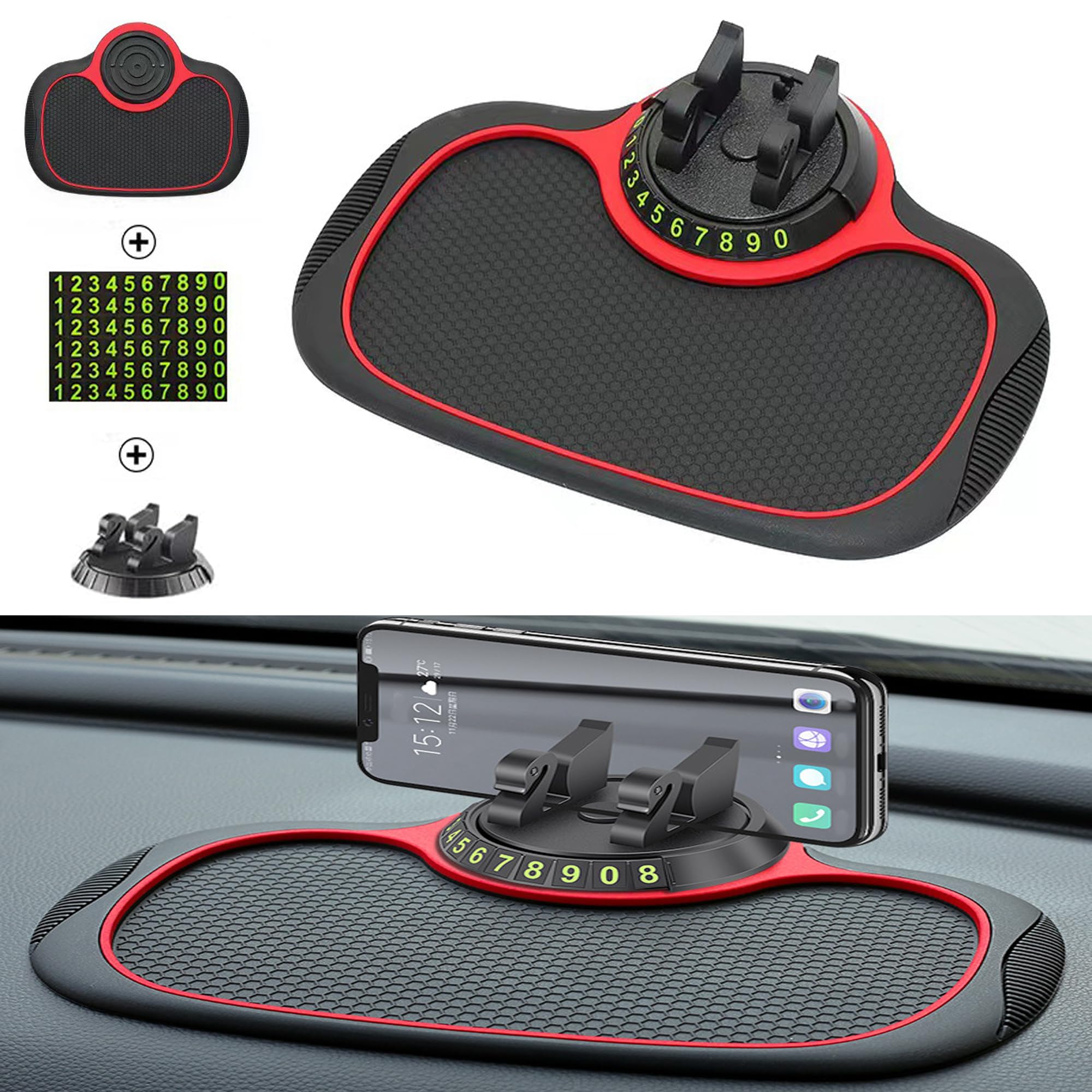 UGpineMultifunction Car Anti-Slip Mat Auto Phone Holder Car Phone Bracket Non-Slip Pad Car Dashboard Temporary Parking Number Plate Creative Personality Placemat for Phones Keys Glasses Sunglasses