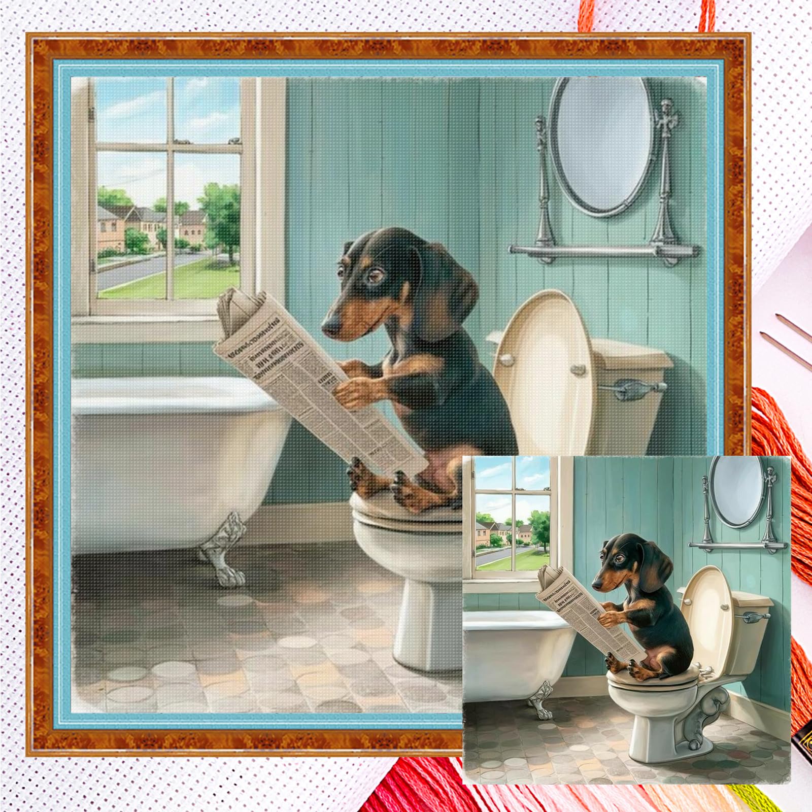 Poetrydraw Dachshund Full 11Ct 3 Strands Diy Counted Cross Stitch Kits Embroidery Needlepoint Starter Cross Stitch Patterns Arts Craft Kits For Beginners Adults Home Decor 40X40cm (Dachshund)