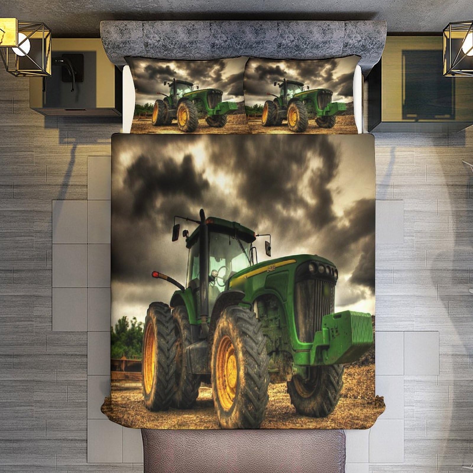 Traktor Bettwäsche 3 Teilig, Bettbezüge Bettgarnitur Aus Mikrofaser, Erwachsene Teenager Kinder Bettbezug + Kissenbezug King(220x240cm)