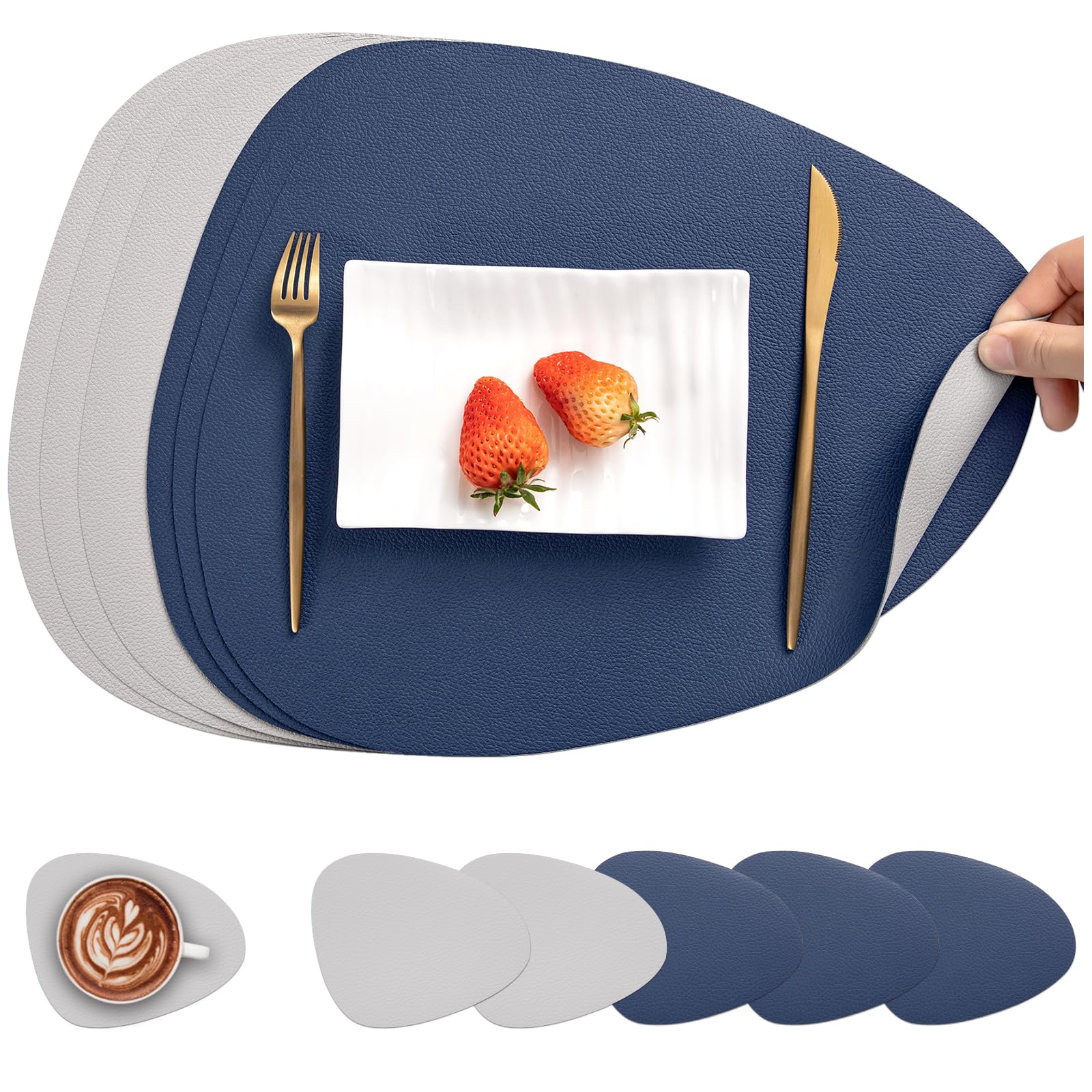 Myir JUN Tischsets Leder und Untersetzer, Tischsets Abwaschbar Rund Doppelseitigen rutschfest Platzdeckchen Leder Kunstleder Tischset Lederoptik Platzset