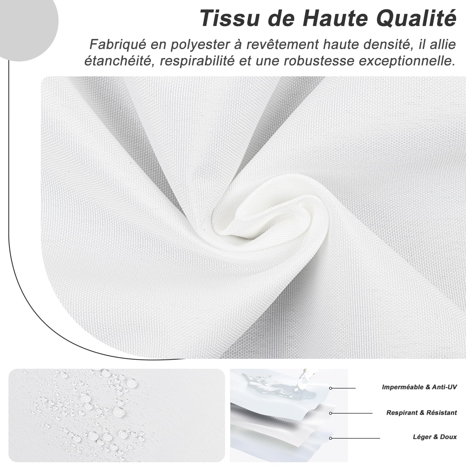 HENG FENG Voile d'ombrage Rectangulaire 1,5x2m, Blanc | Toile d'ombrage imperméable avec oeillets et cordon, PES 160 g/m², 95% Protection UV, pour Extérieur Jardin/ Pergola/Terrasse