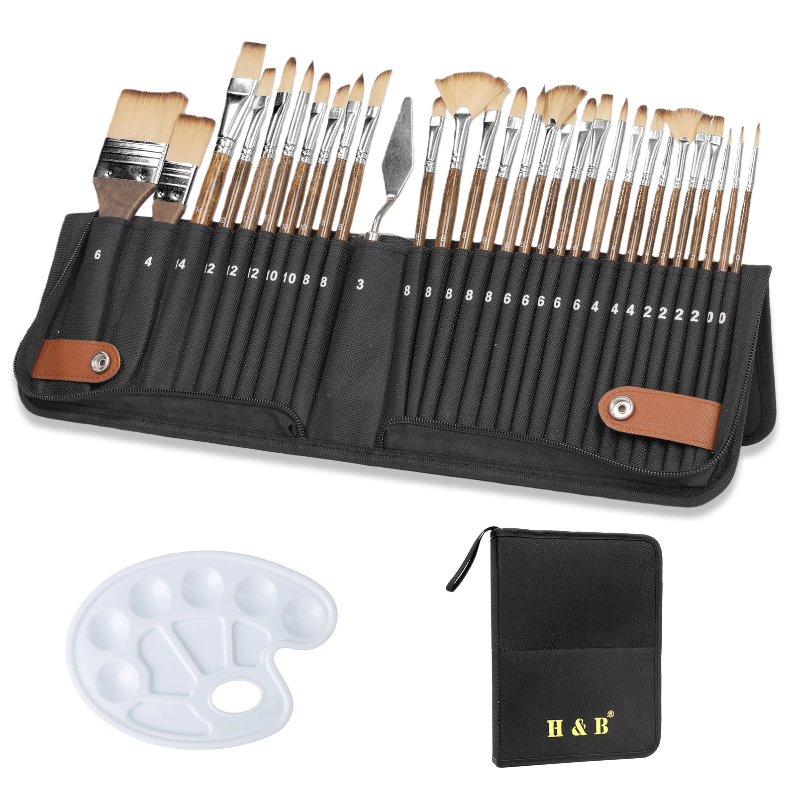 H&B 30pcs Professional Paint Brushes Set with Stand Case for Acrylic & Oil — image 1