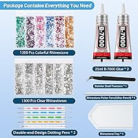 Vista 2 de Mckanti B7000 - Pegamento transparente de diamantes de imitación y 2500 diamantes de imitación para manualidades, 7 colores, 5 tamaños, kit