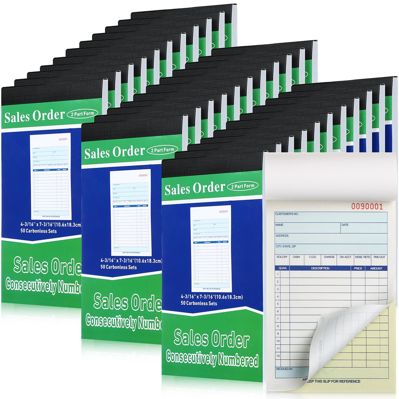 Lincia 34 Pads Sales Order Books 2 Part Carbonless (White/Canary Yellow) Receipt with Carbon Copies Cover Receipt Form Invoice 50 Sets Per Book (4.18
