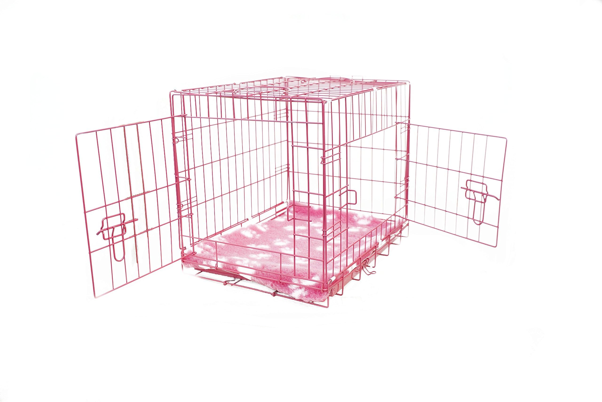 UKPET Pro Dog Crate Puppy Cage Folds Flat Pink 24" Small 60cm (Pink Dog Crate Small 24" DELUXE With Pink Vet Bedding)
