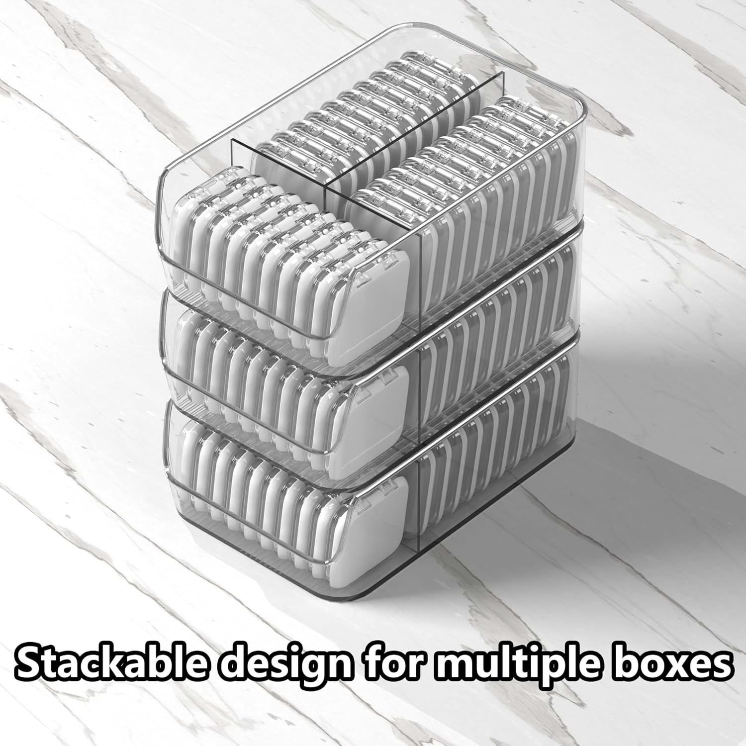 30 Pcs Press On Nail Storage Box Container False Nail Organizer Acrylic Display Case with a Large Stackable All-In-One Box and 120 Pcs Double Sided Adhesive Nail Display Tape (White)