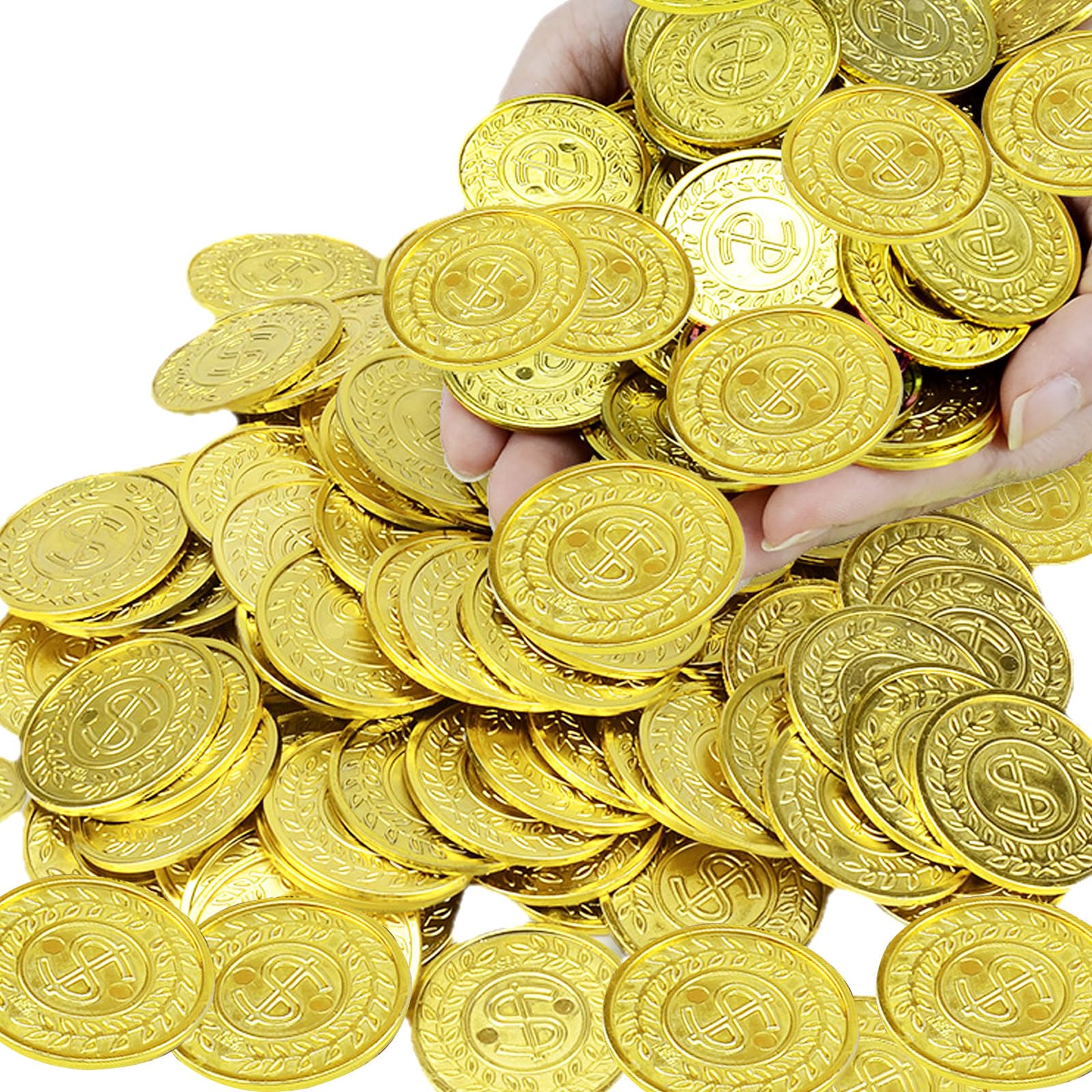 LCOLYDM 120 Pcs Gold Coins, Plastic Pirate Set for Party, Treasure Hunt Game, Play Props, 3.5 cm Durable Tokens, Party Favors, Treasure Chest Filler, Classroom Rewards