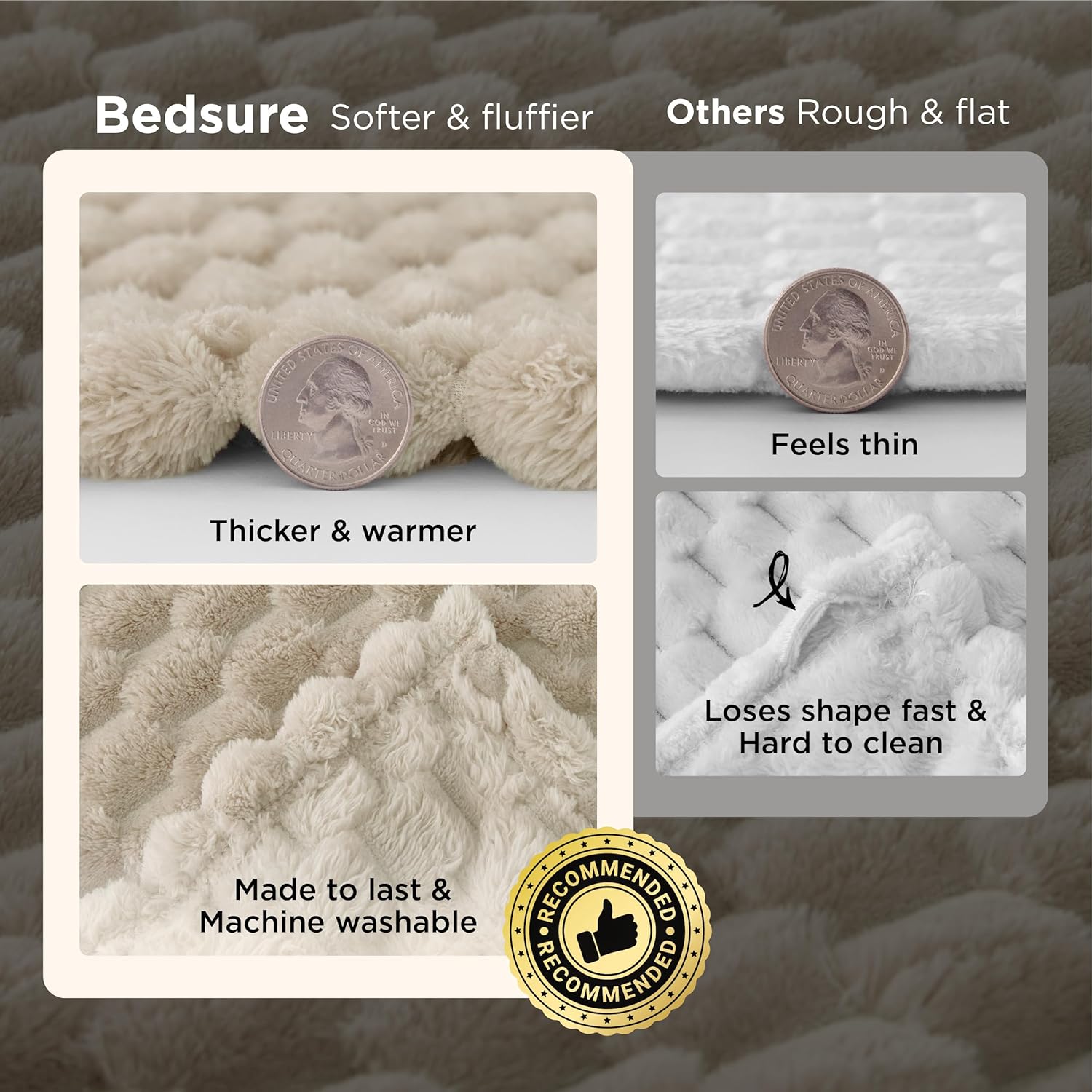 Bedsure Blanket Queen Size for Bed - 350GSM Fluffy Plush Bubble Blanket Queen Size for Home Room Decor, GentleSoft Cute Fleece Soft Cozy Gifts for Women Girls, Beige, 90x90 Inches - Image 3