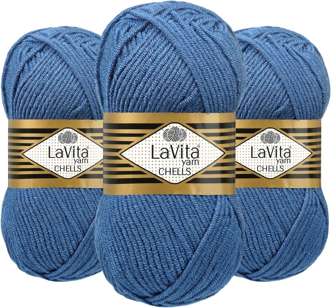LaVita Chells 100% Acrylic Yarn - 3 x 3.5 oz (100 g), 555 Yards Total - Soft, Durable, Hypoallergenic Yarn for Knitting and Crochet Garments, Accessories, and Home Décor - 3 Skeins Pack