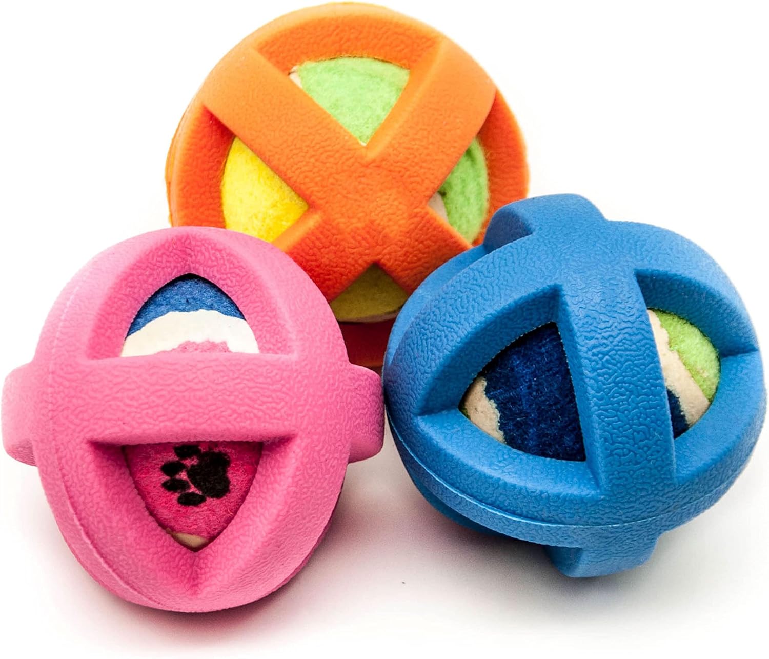 Pet Supplies 3 X 8cm Rubber Dog Balls with Hard TENNIS BALL Inside
