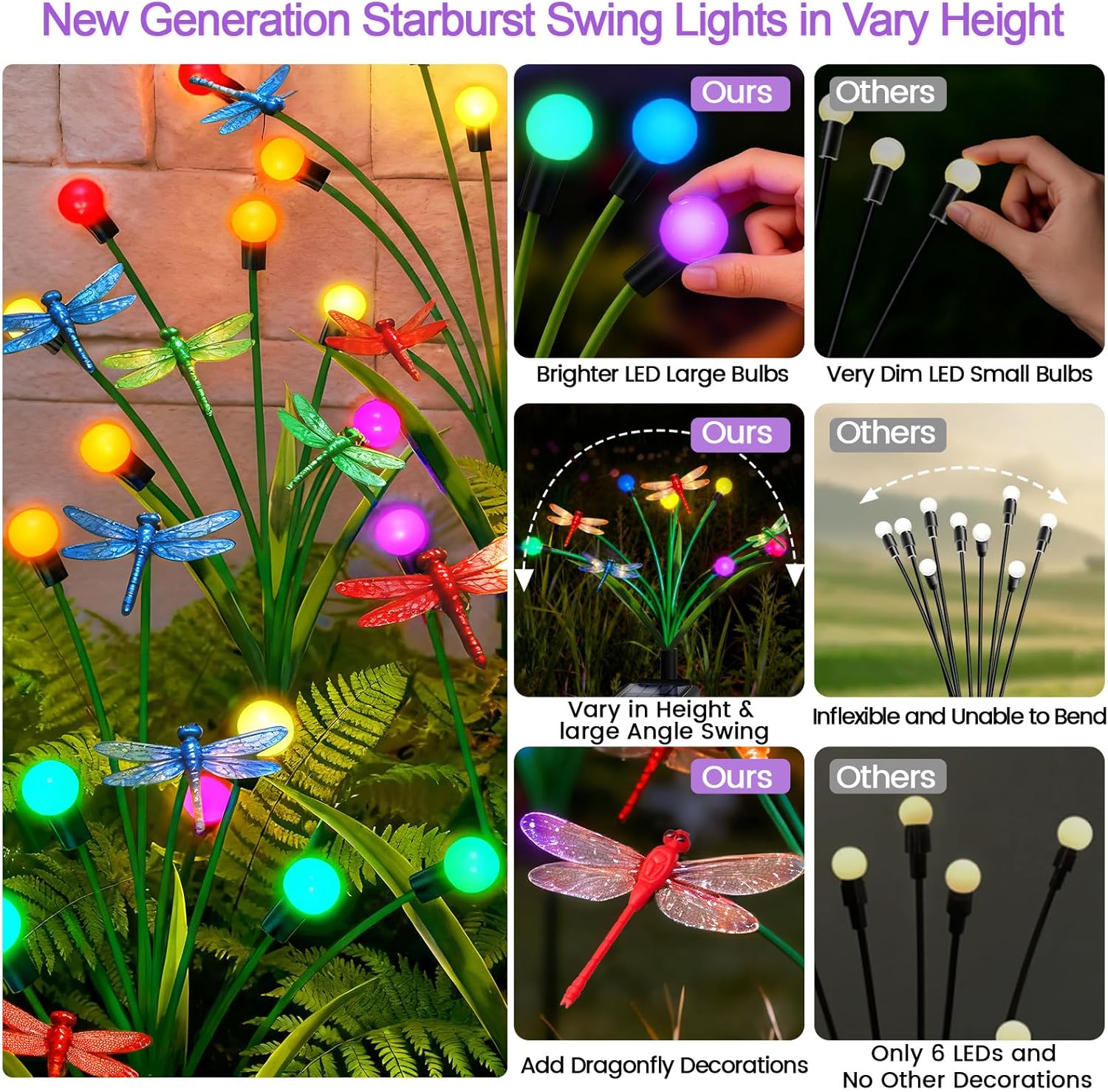 4 Pack Dragonfly Decorative Garden Stakes, 16Pcs 3D Dragonfly Decorations with Multicolor Solar Firefly Lights Realistic Dragonflies Solar Lights Outdoor for Yard Art Patio Plant Pot Flower Bed Lawn
