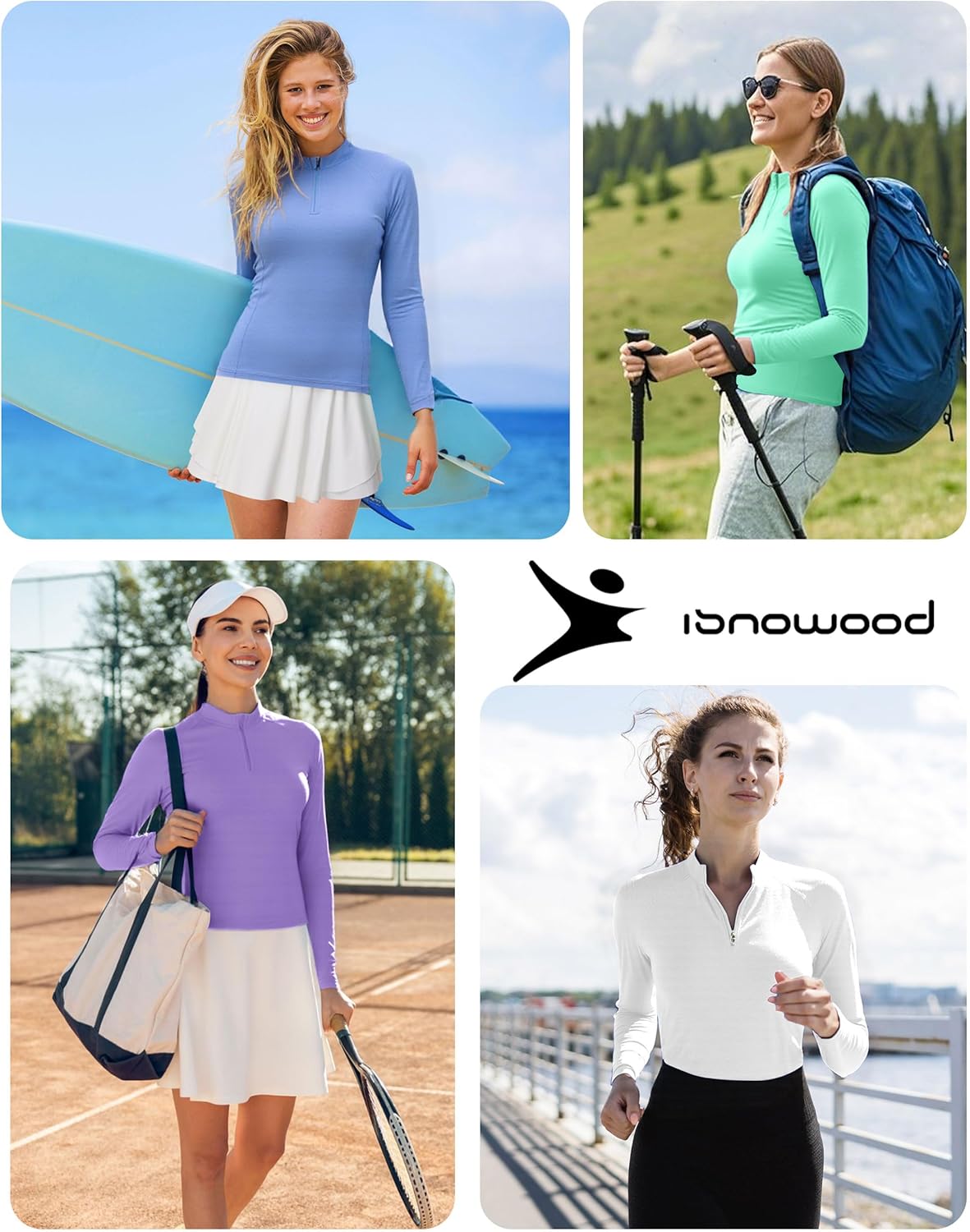 isnowood Women's 1/4 Zip Long Sleeve Rash Guard, UPF 50+ UV Sun Protection Shirts, Quick Dry Workout Hiking Athletic Tops - Image 6