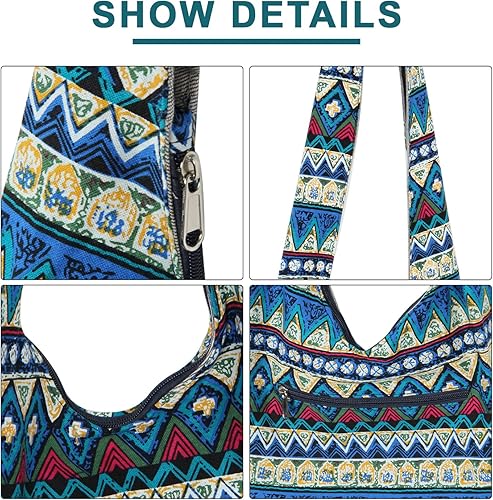 Miniatura 6 de Bolsos cruzados para mujer, de lona, estilo hippie, estilo hobo, bolso de hombro grande, estilo retro, bandolera, hechos a mano