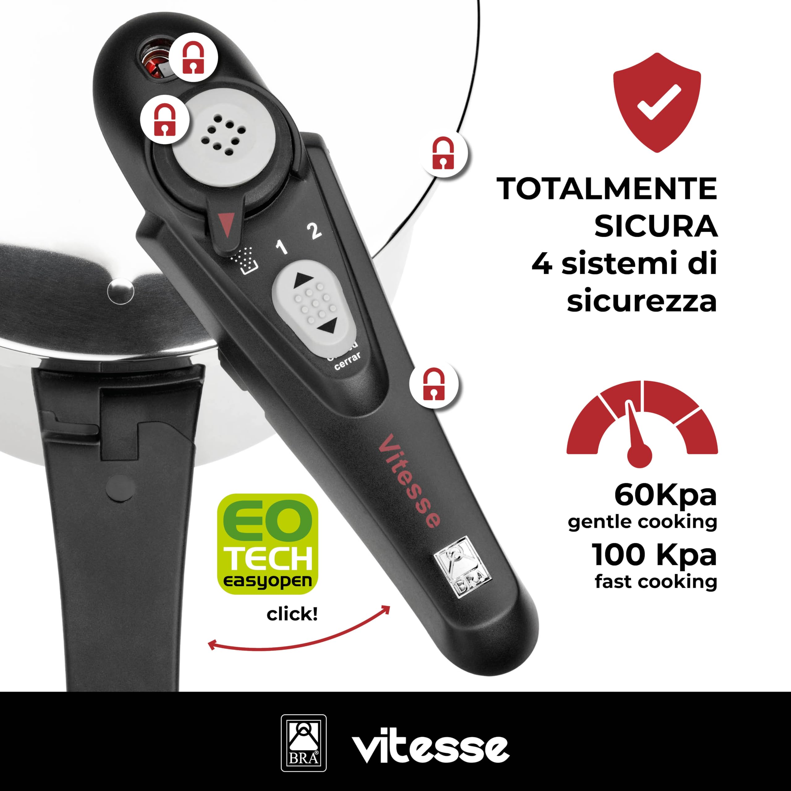 BRA Vitesse- Inox Set Pentole a pressione 4+7 l | Metal, Argento, 4, adatte a tutti i tipi di piani cottura inclusa induzione