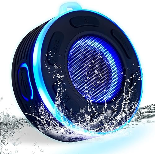 JK&EROSSTARS Altavoz de ducha portátil Bluetooth | Sonido fuerte impermeable micrófono integrado manos libres con luces, ventosa y gancho | para