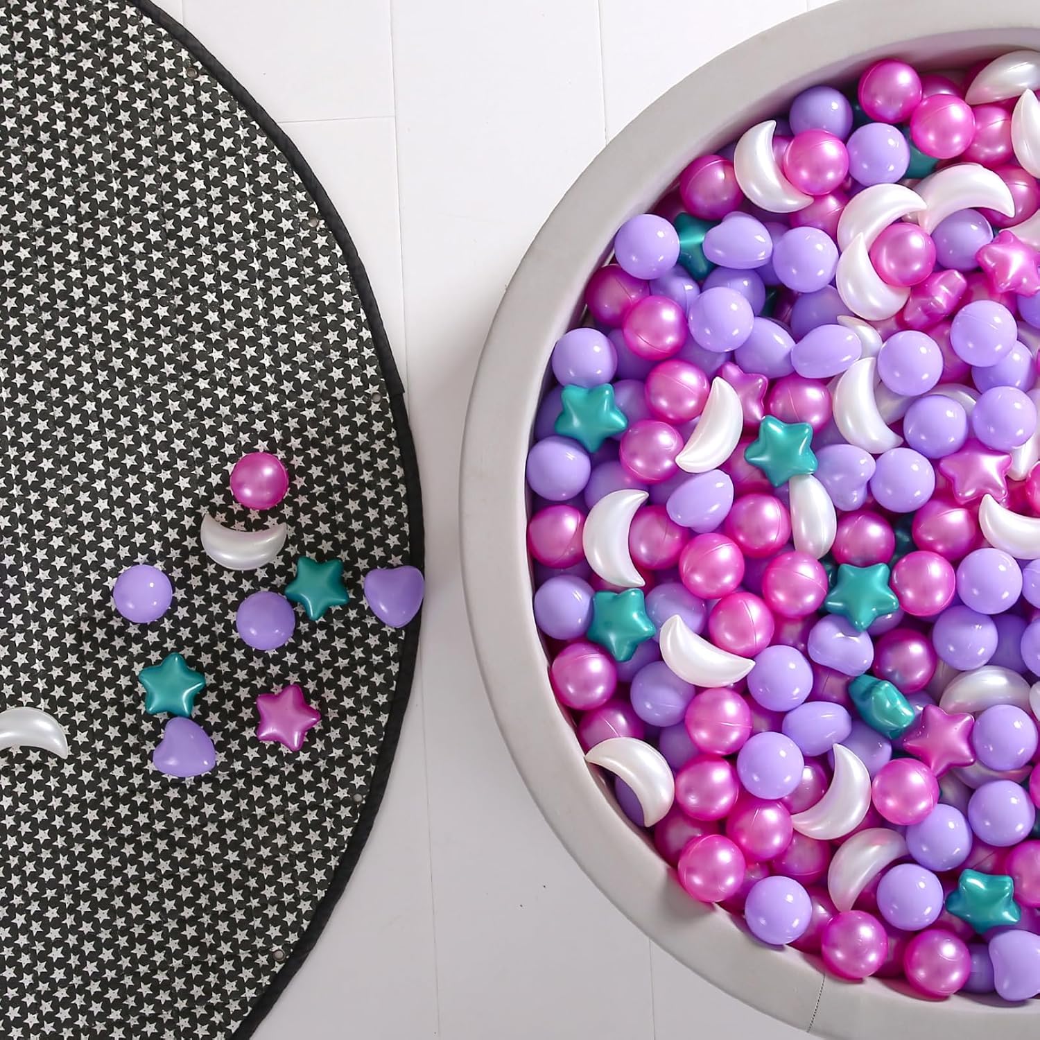 GOGOSO Balls for Ball Pit, Balls with Stars Hearts Moon Shapes, Plastics Balls for Ball Pits, Pastel Ball for Toddlers Kids Party and Decoration Play Fun