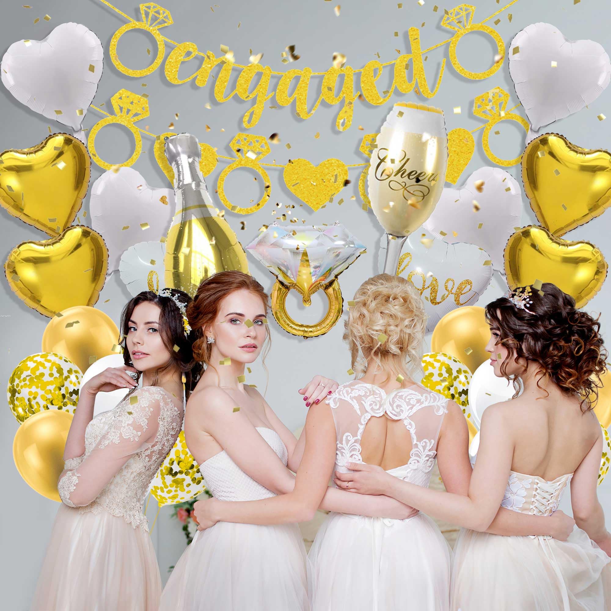 Engagement Party Decorations Gold Balloon, 30 Pcs Glitter Engaged Banner - Image 4