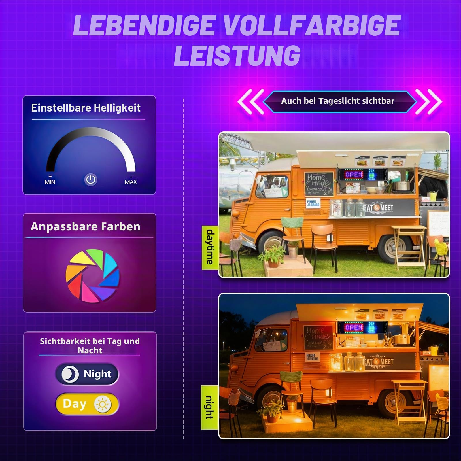 2er 59 x 12 cm Flexibel led Anzeigetafel, Vollfarbig Programmierbar LED Laufschrift mit Bluetooth-App, Devil Eyes LED-Anzeige für Geschäft, Bar, Party, Festival