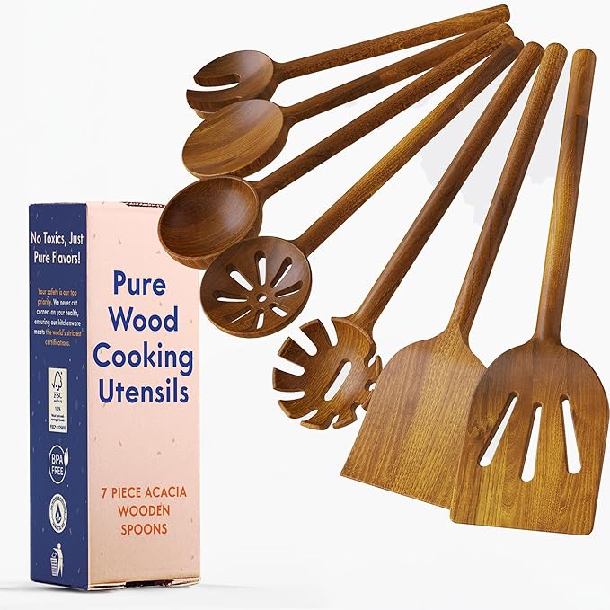 7-Piece Wooden Spoons for Cooking