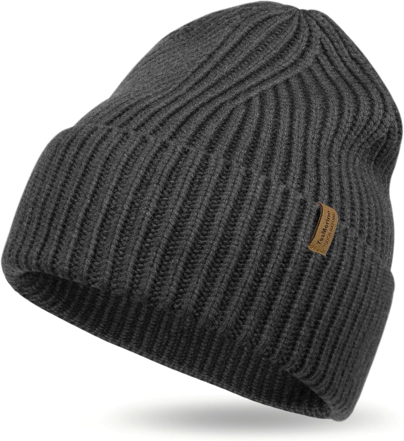 100% Merino Wool Beanie for Men & Women, Thick Warm Knit Cuffed Winter Hat, Soft Heavy Wool Cap for Indoor Outdoor & Gift