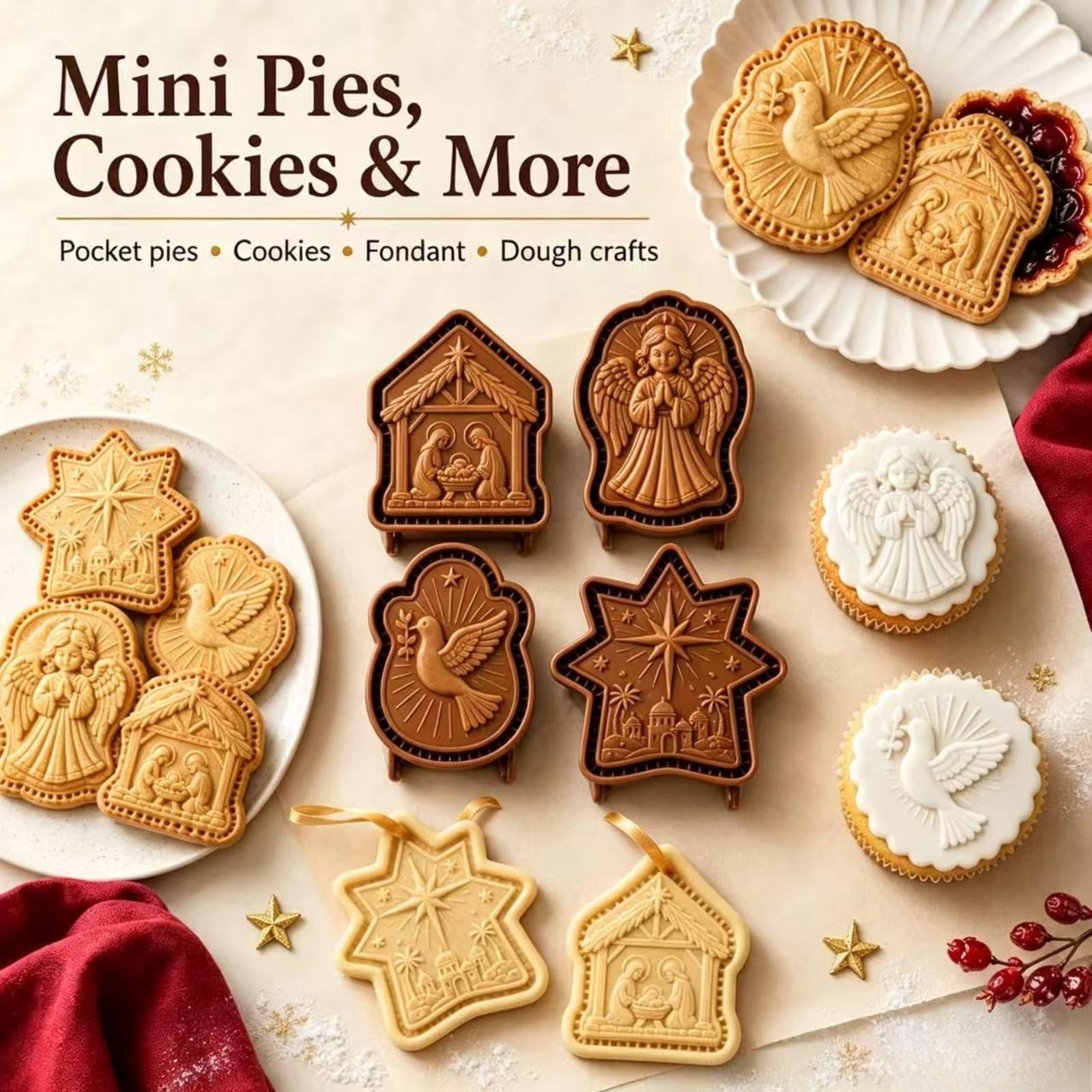 Faith & Nativity Christmas Mini Pie Mold Collection,Mini Pie Molds，10Pcs
