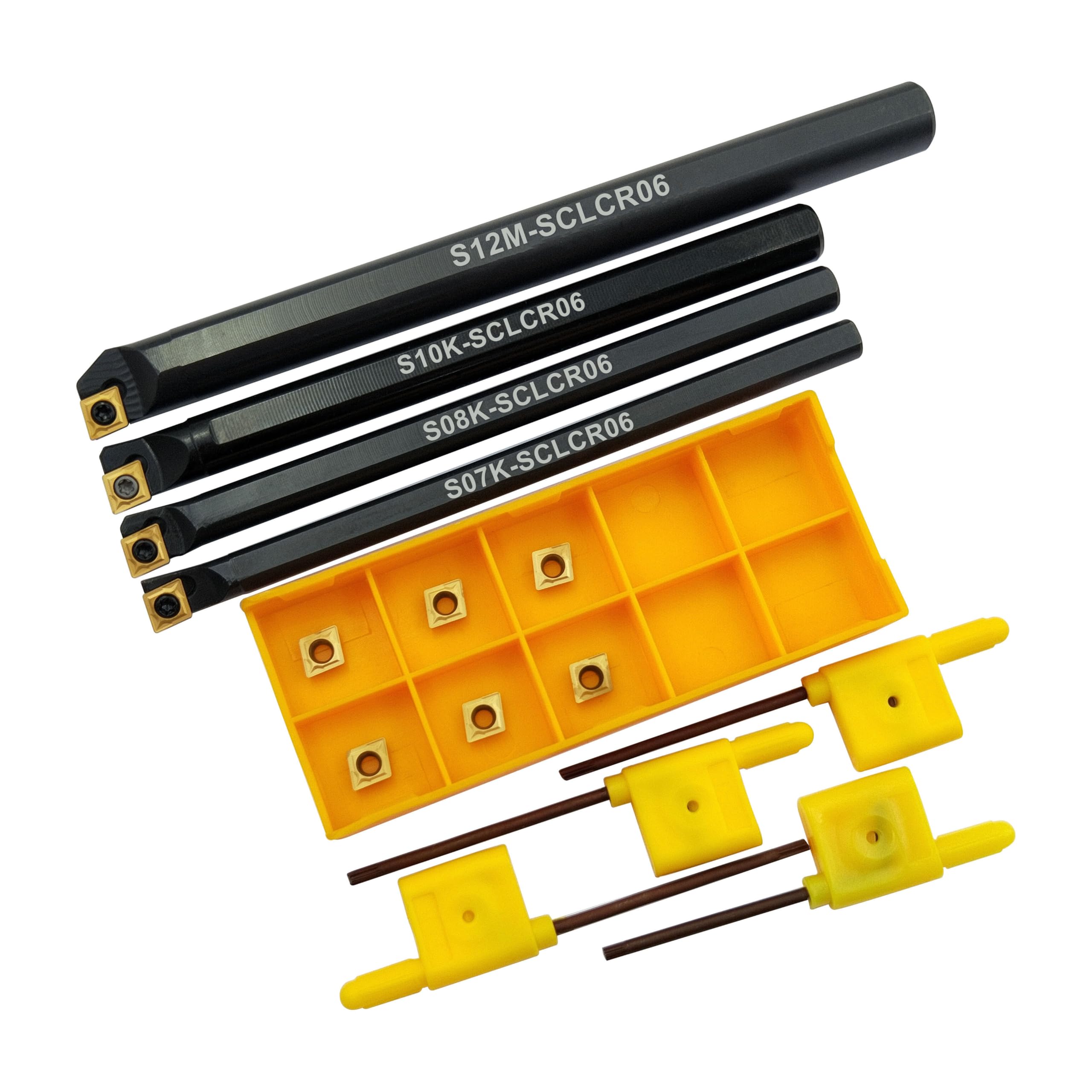 14Stück innenloch drehmeissel S07K/S08K/S10K/S12M-SCLCR06 Indexierbarer CNC-Drehmaschinen-Drehwerkzeughalter-Set，Und 10Stück CCMT060204 CCMT21.51 Drehmaschine Hartmetall-Dreheinsatz