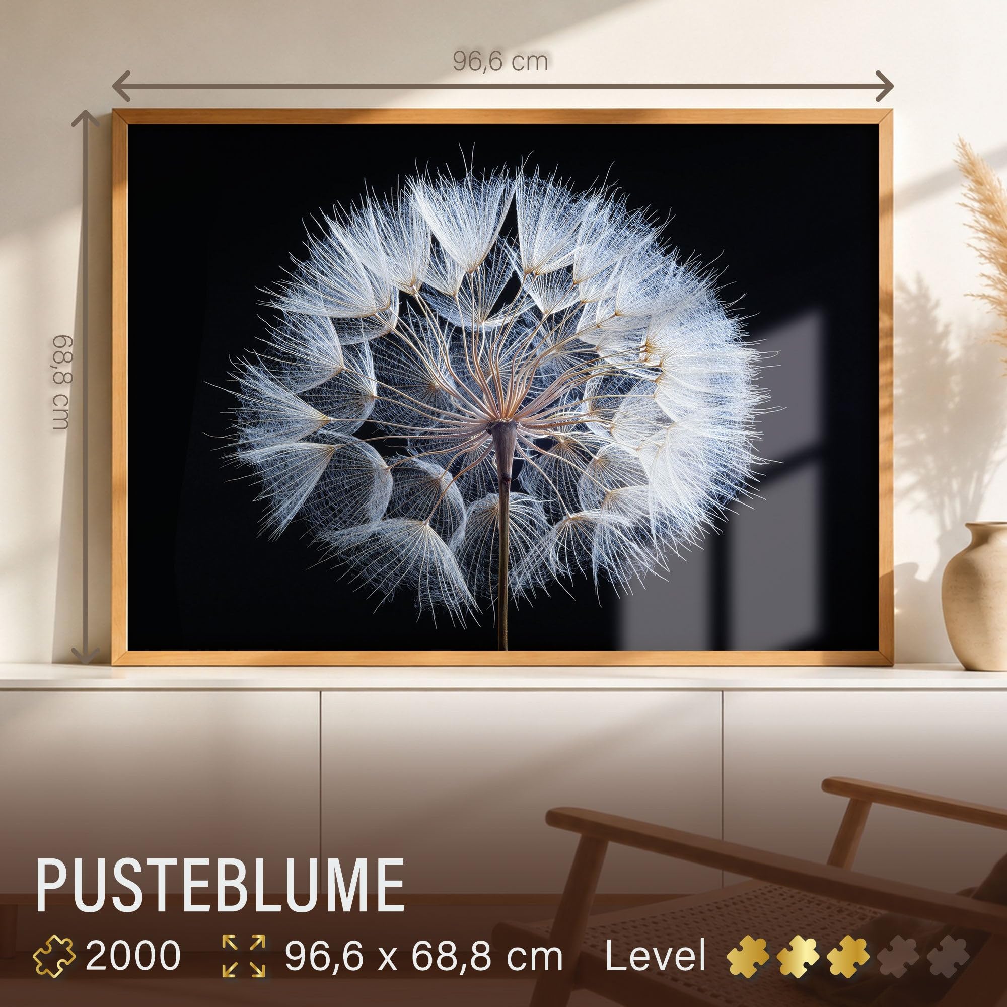 Ulmer Puzzleschmiede - Puzzle "Dmuchawiec" – klasyczne puzzle kwiatowe z 2000 elementów – szczegółowy obraz z opony, roślina mniszka lekarskiego – doskonała fotografia makro kwiatów