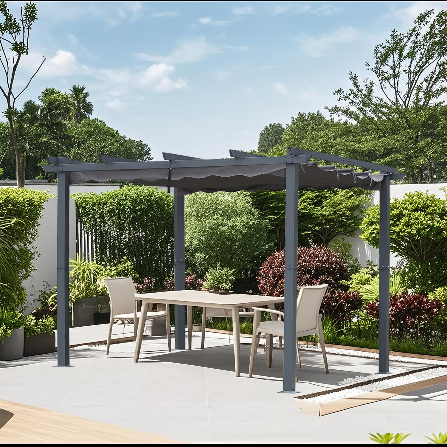 Angel Living Aluminiowa Pergola Ogrodowa, Pawilon z Wysuwanym Dachem, na Zewnątrz, na Patio (Szary, 3 x 3)