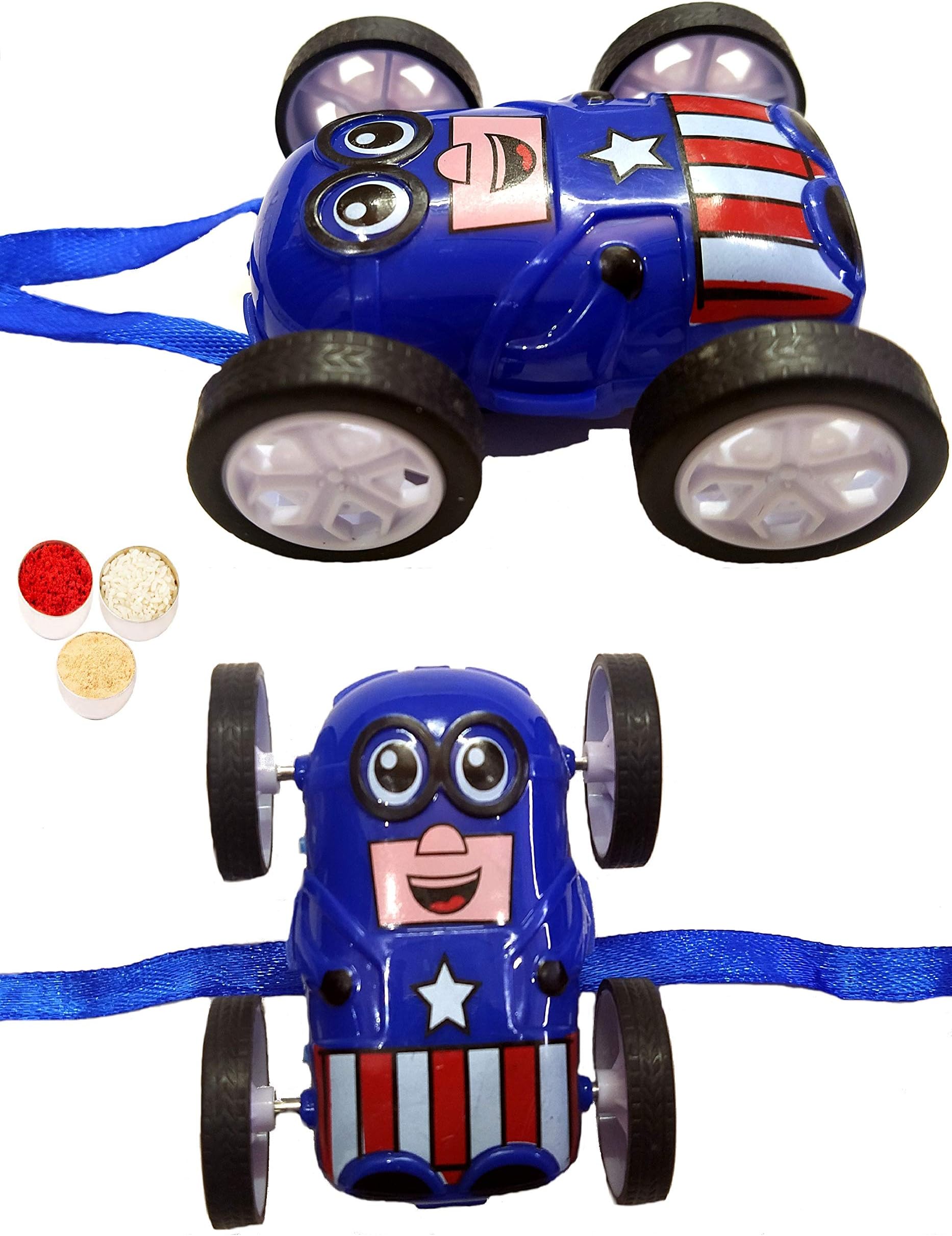 Velour Gifts Kids Cartoon Cute Super Hero Car Rakhi For Brother Push Back Toy,Roli Chawal&Personal Message(Perfect Rakshabandhan Gift Combo For Bhaiya Bhai)