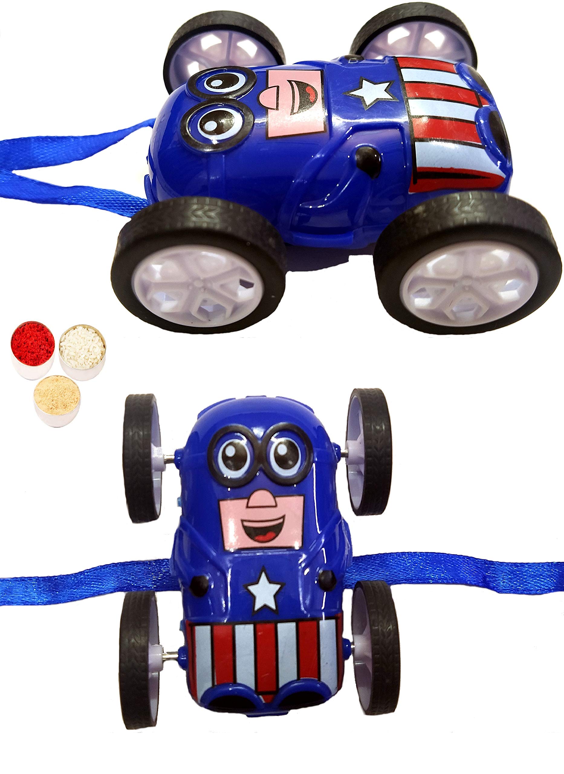 Velour Gifts Kids Cartoon Cute Super Hero Car Rakhi For Brother Push Back Toy,Roli Chawal&Personal Message(Perfect Rakshabandhan Gift Combo For Bhaiya Bhai)