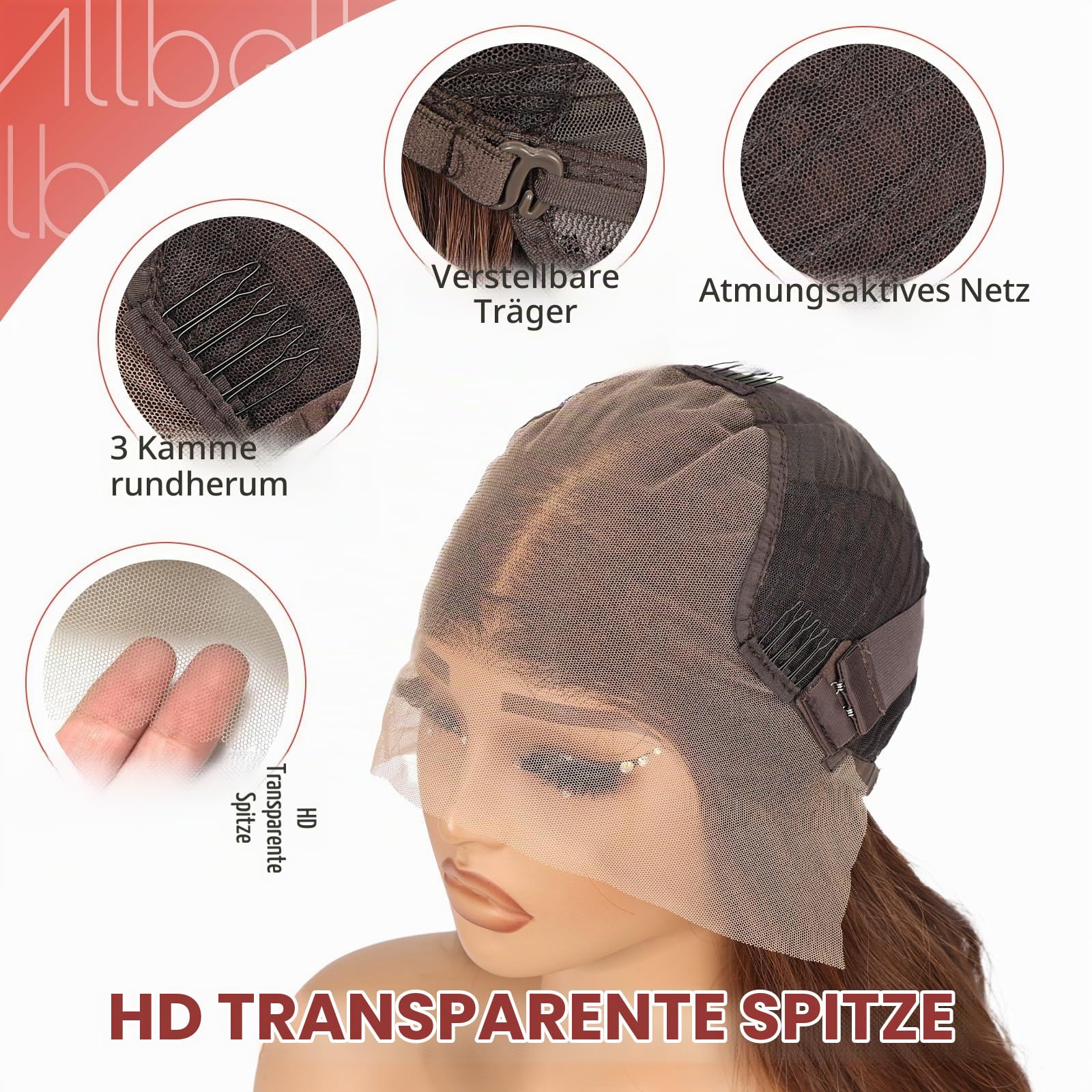 Allbell 13x6 Highligh Light Brown Lace Front Wig for Women 22 Inch Long Straight Layered Wig,Glueless Synthetic HD Lace Wigs for Daily Party Use