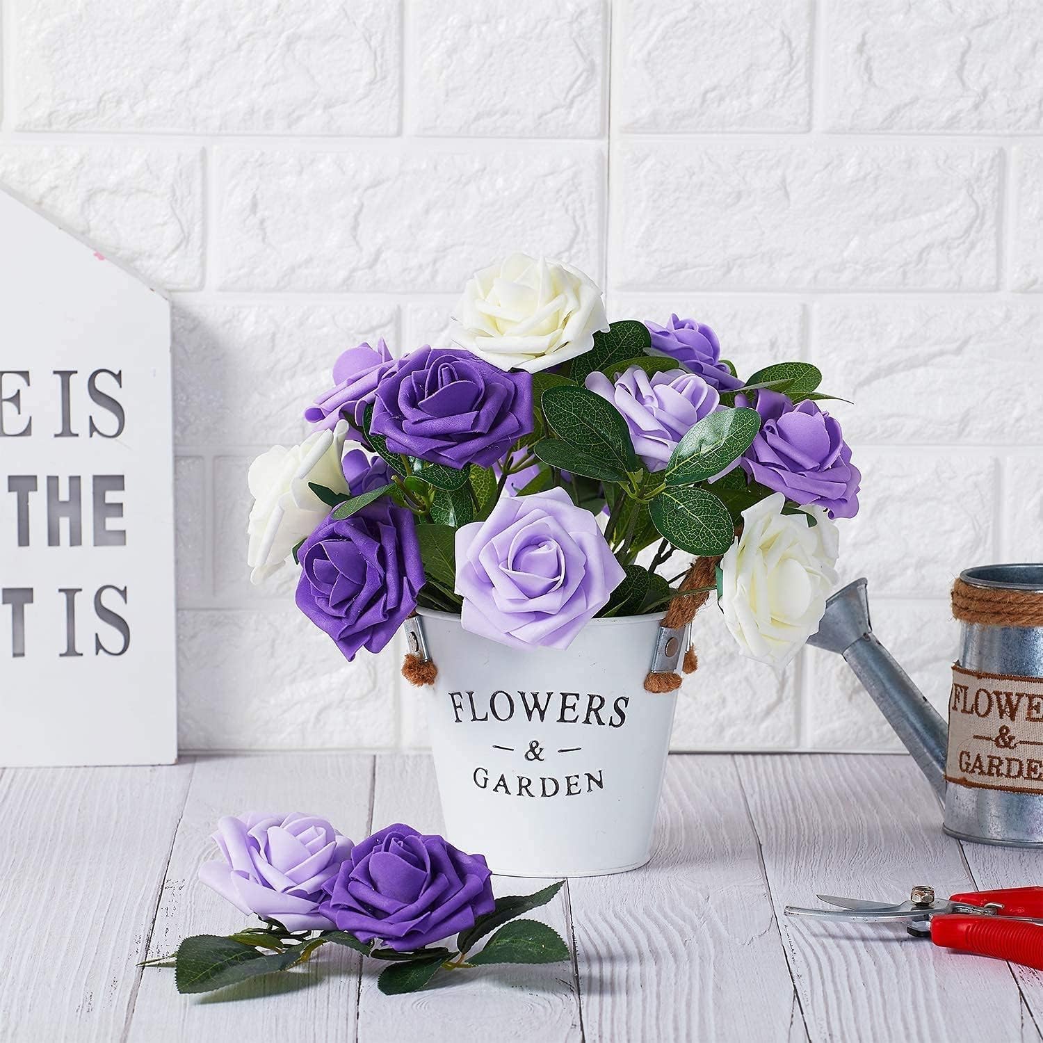 25 Roses Artificielles N&T - Mousse Avec Tige Ajustable | DIY Mariage, Décoration Intérieur