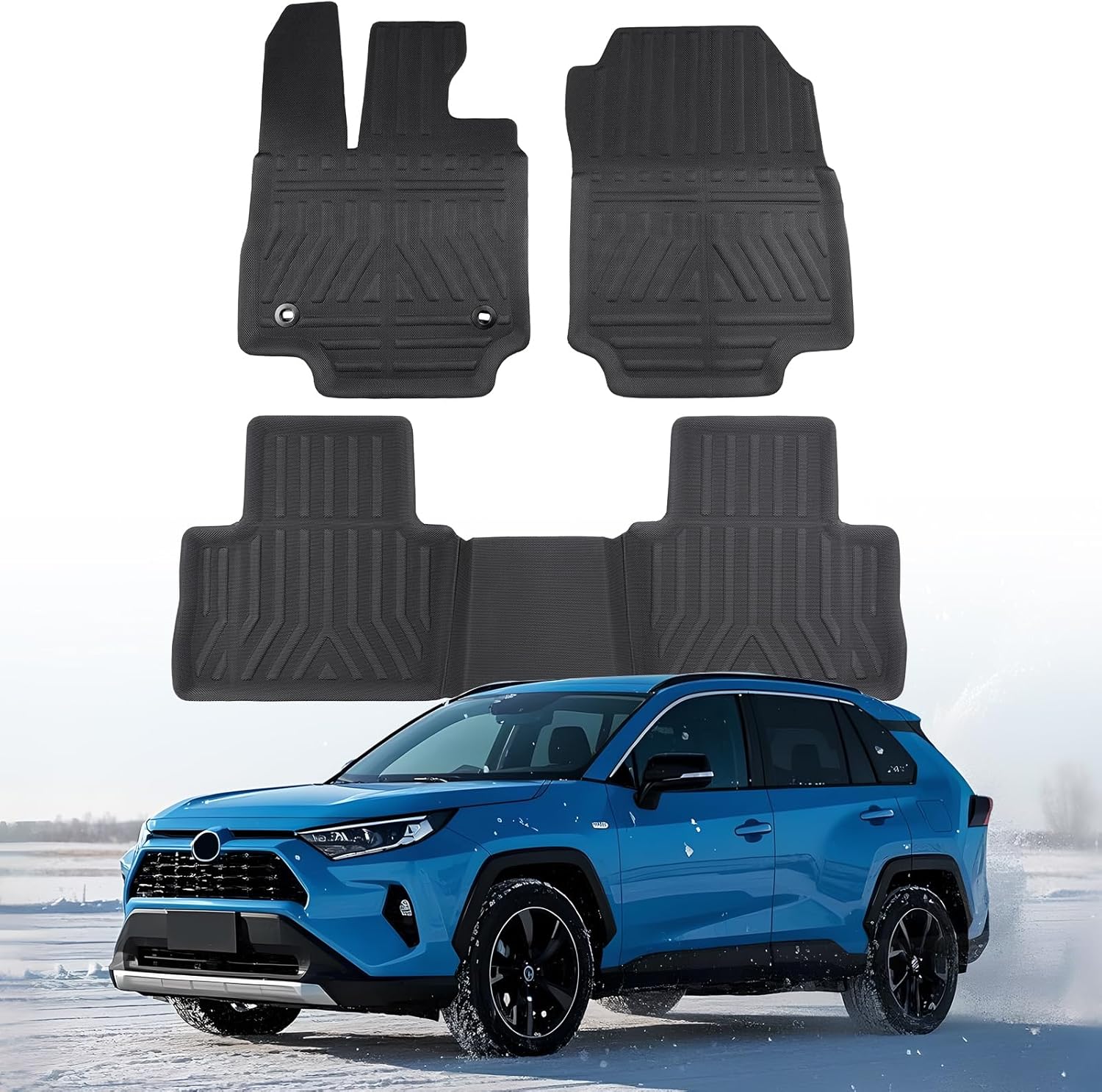 Car Floor Mats for Toyota RAV4: 2019 2020 2021 2022 2023 2024 2025, All Weather Rubber Floor Liners Custom Fit for Toyota RAV 4 Accessories Front Rear Carpet 5 Seat (3PCS Black)