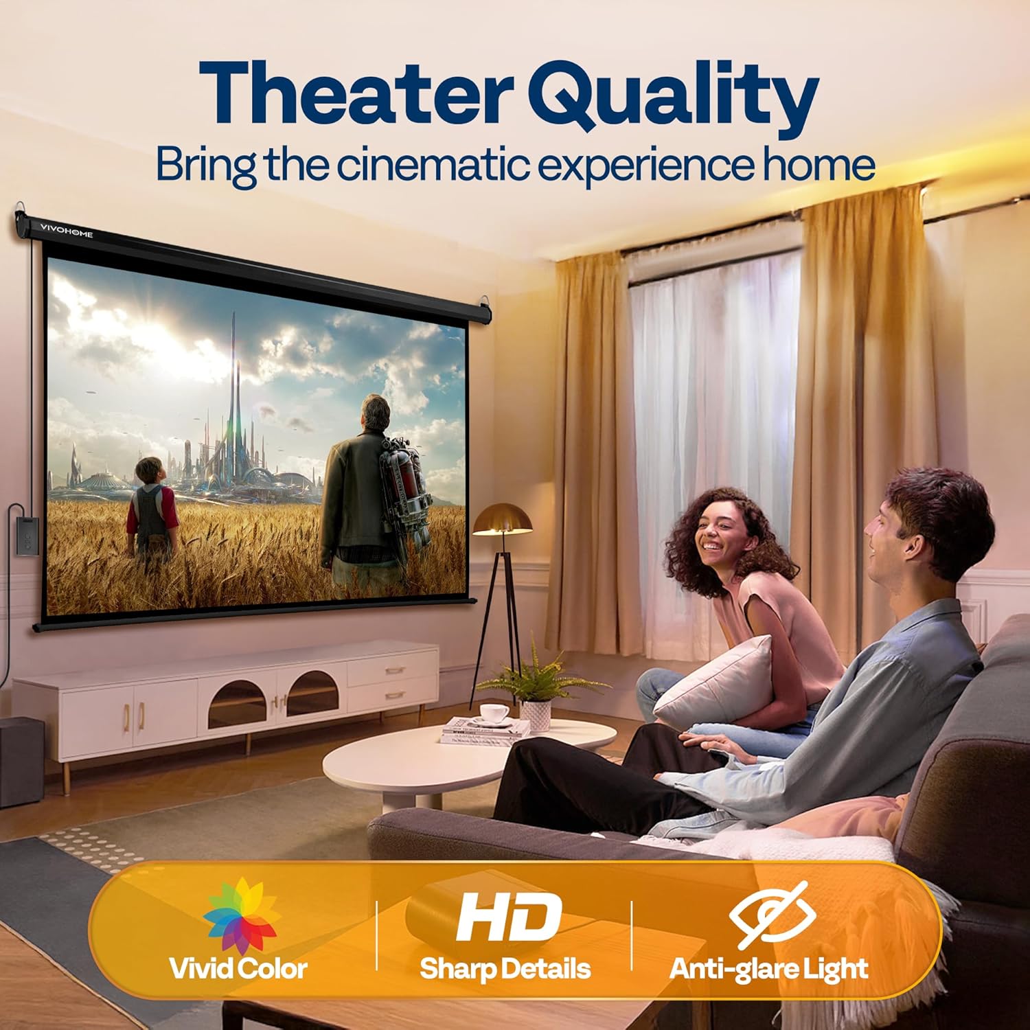 VIVOHOME Motorized Projector Screen with Remote, 16:9 84 Inch Auto Electric Projection Screen, HD 4K Movie Screen for Home Theater, Cinema, Office (73 x 41 Black)