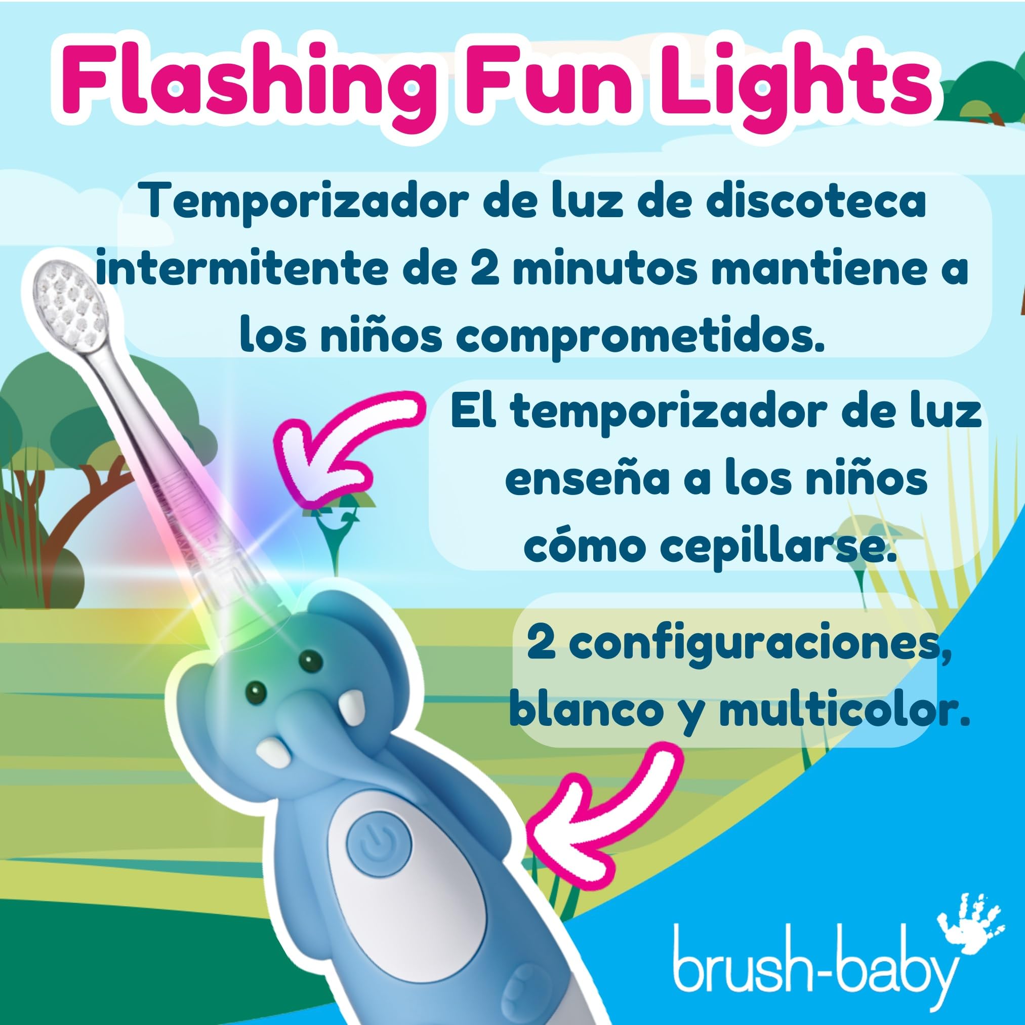 Brush-Baby WildOnes Cepillo de dientes eléctrico recargable para niños, elefante, 1 mango, 3 cabezales, cable de carga USB, para edades 0-10 (elefante)