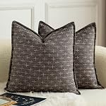 Mandioo Pack of 2 Burlap Linen Throw Pillow Covers Woven Textured Modern Farmhouse Cushion Covers Pillowcase Decorative Couch Sofa Bed Living Room 12 x 20 Inch 50x30cm Greyish White